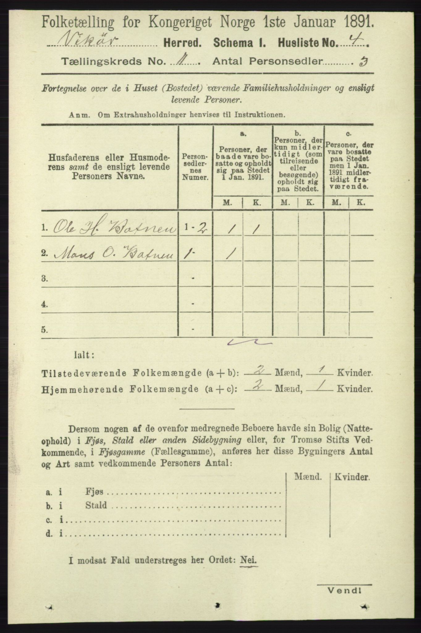 RA, 1891 census for 1238 Vikør, 1891, p. 3130