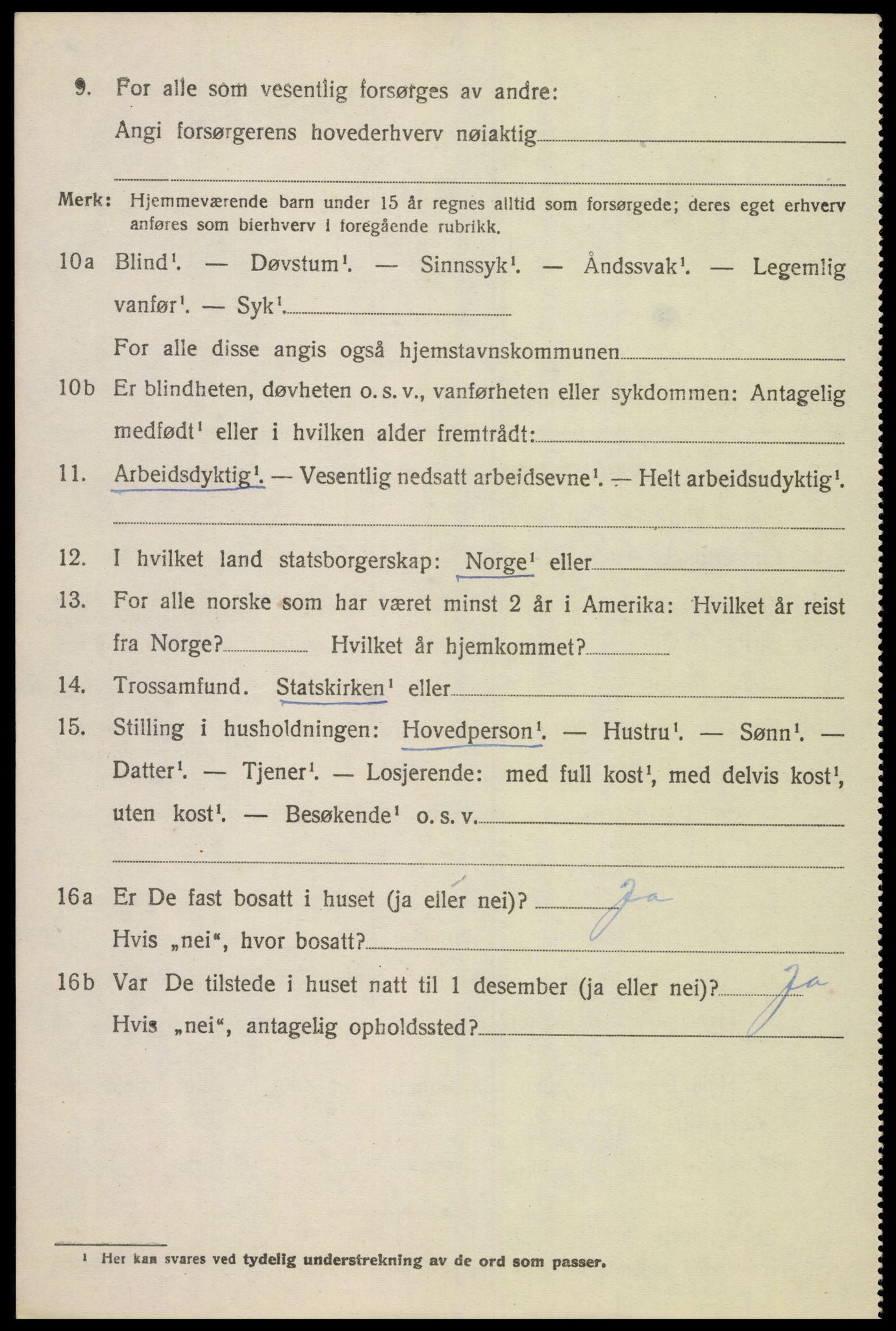 SAK, 1920 census for Bjelland, 1920, p. 1206