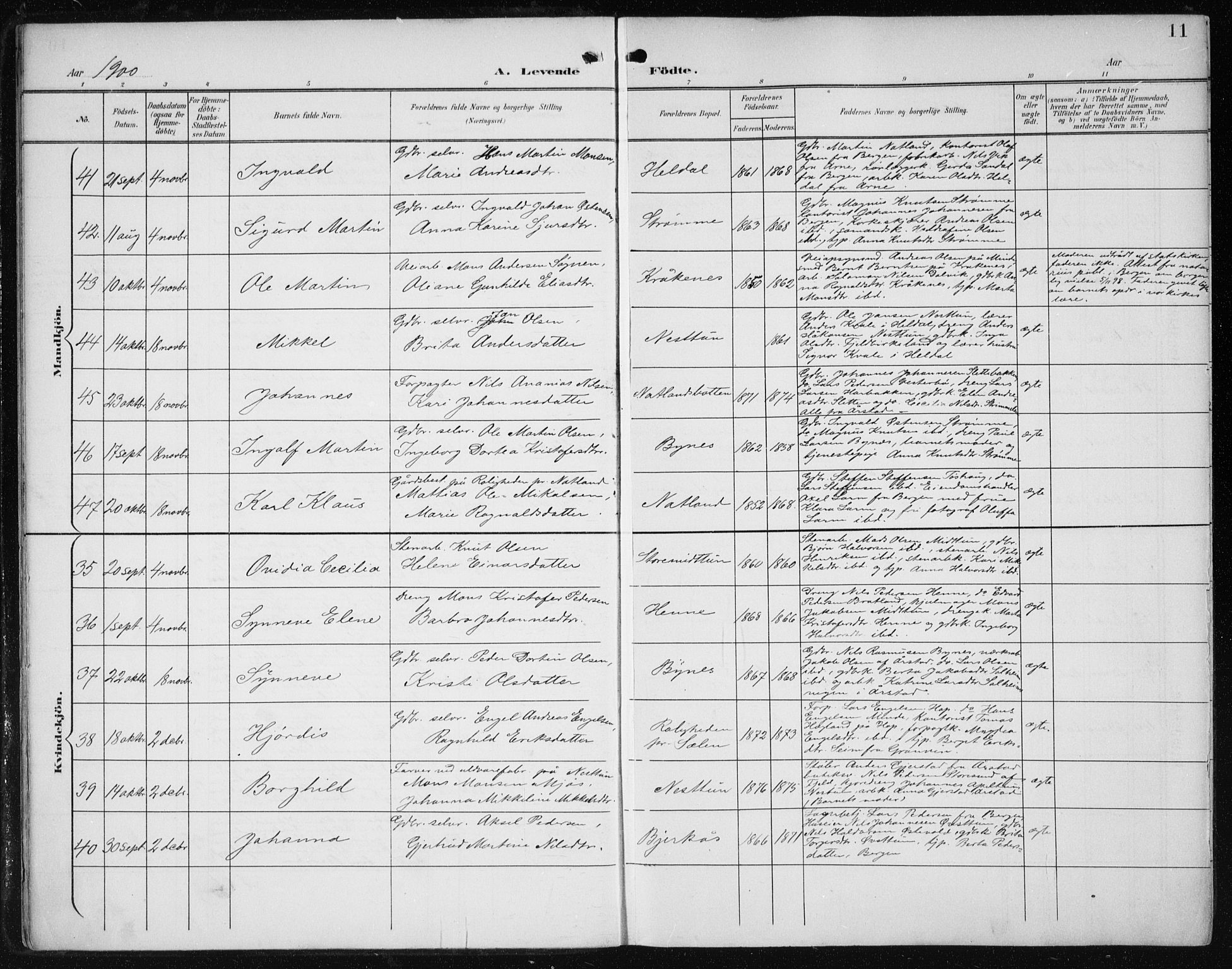 Fana Sokneprestembete, AV/SAB-A-75101/H/Haa/Haai/L0003: Parish register (official) no. I 3, 1900-1912, p. 11