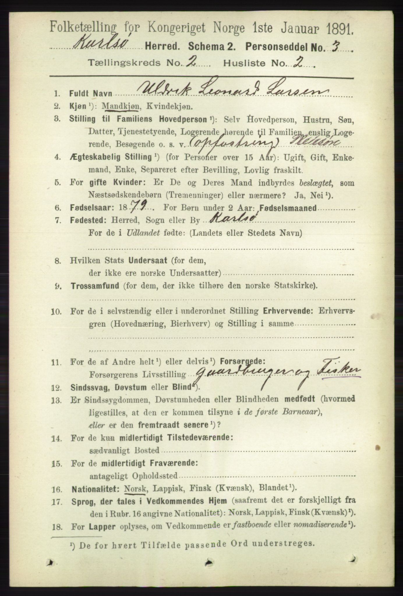 RA, 1891 census for 1936 Karlsøy, 1891, p. 406