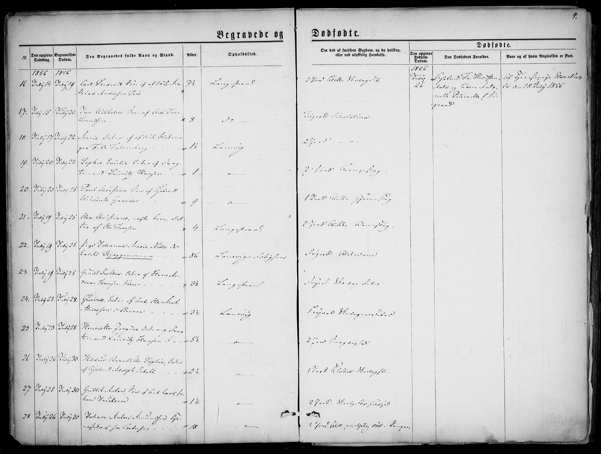 Larvik kirkebøker, AV/SAKO-A-352/F/Fa/L0005: Parish register (official) no. I 5, 1856-1870, p. 4