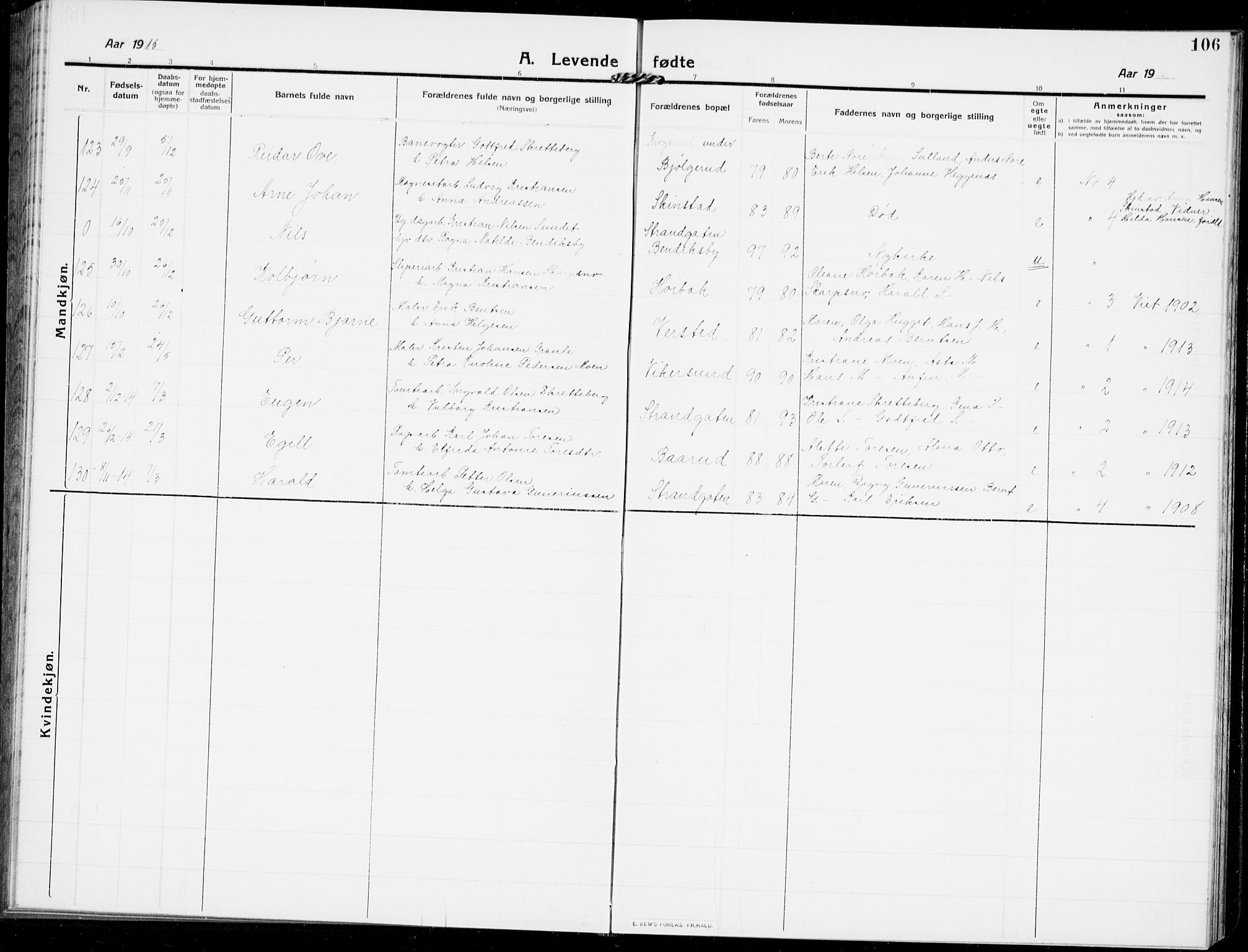 Modum kirkebøker, AV/SAKO-A-234/G/Ga/L0009: Parish register (copy) no. I 9, 1909-1923, p. 106