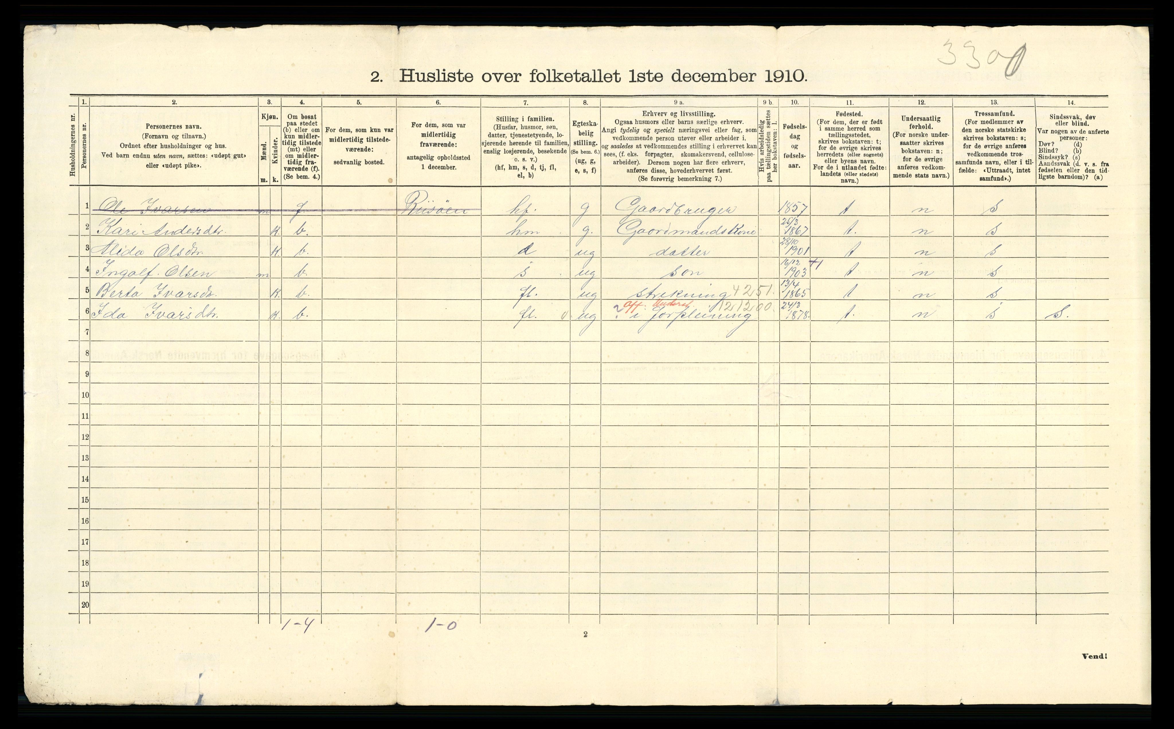 RA, 1910 census for Lindås, 1910, p. 79