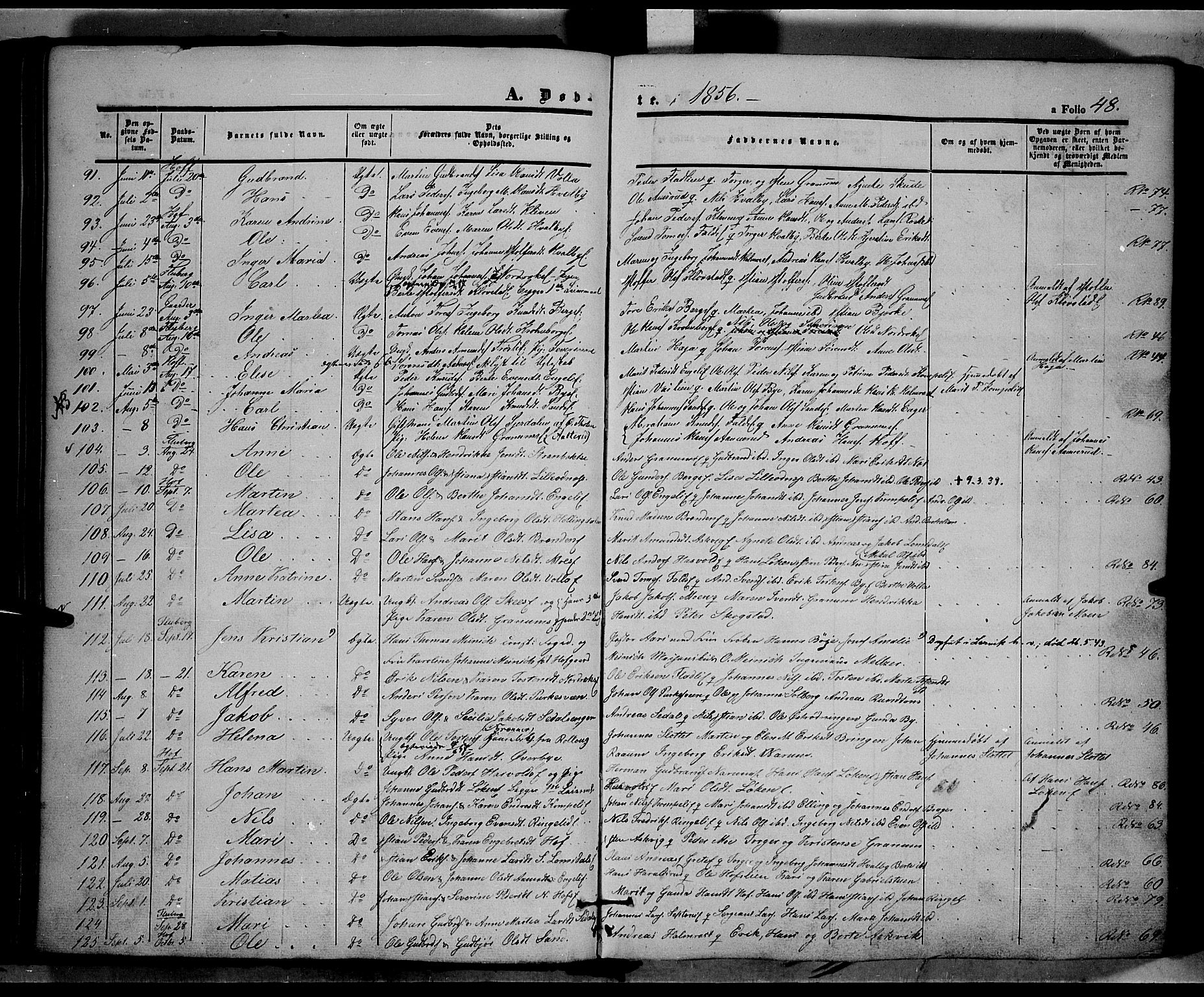 Land prestekontor, SAH/PREST-120/H/Ha/Haa/L0009: Parish register (official) no. 9, 1847-1859, p. 48