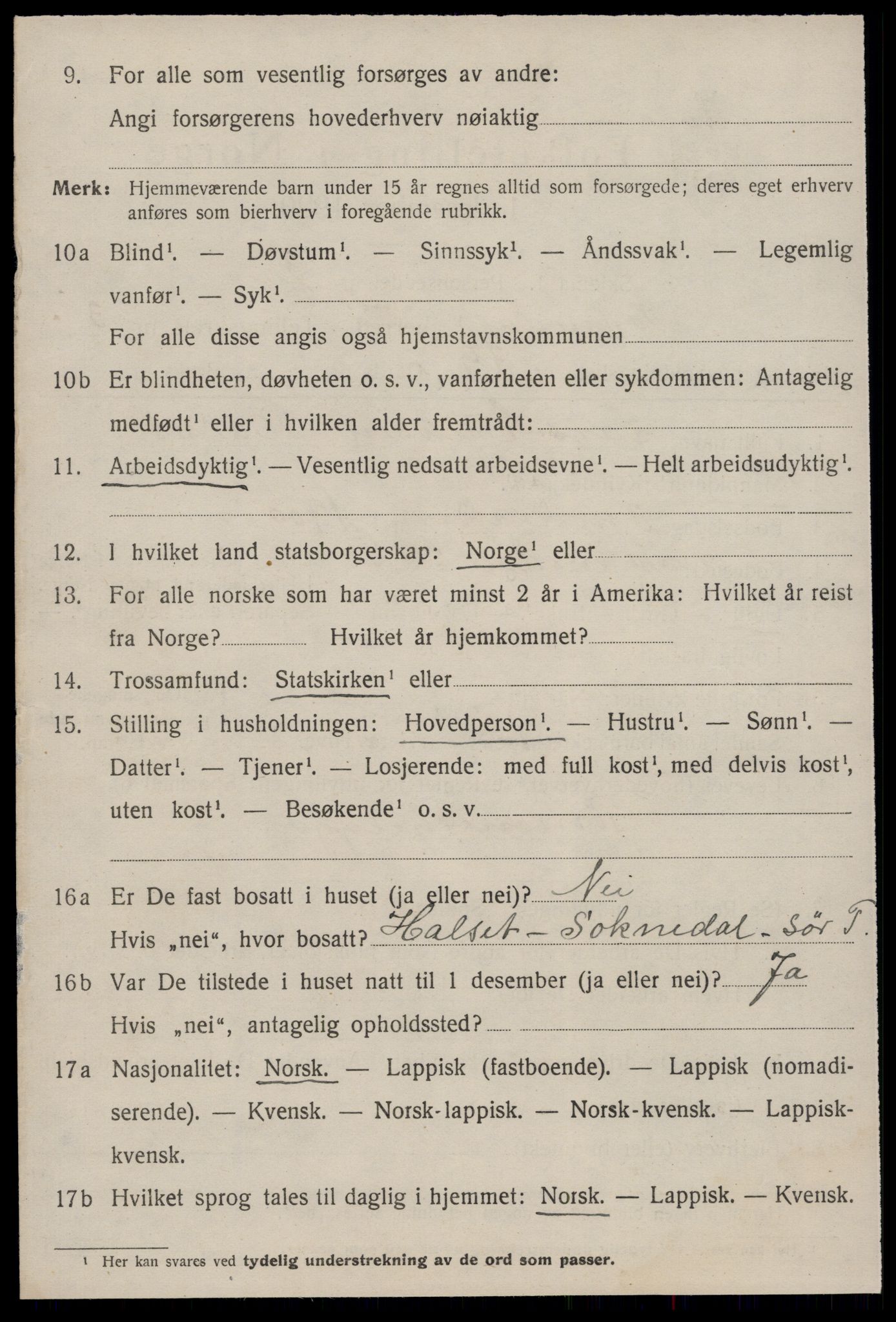 SAT, 1920 census for Soknedal, 1920, p. 2365