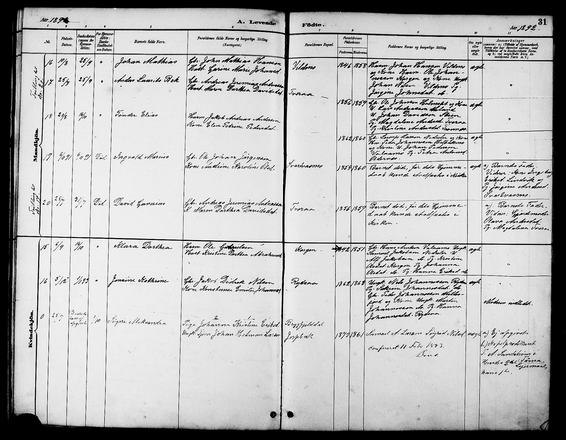 Ministerialprotokoller, klokkerbøker og fødselsregistre - Nordland, AV/SAT-A-1459/826/L0383: Parish register (copy) no. 826C03, 1887-1896, p. 31