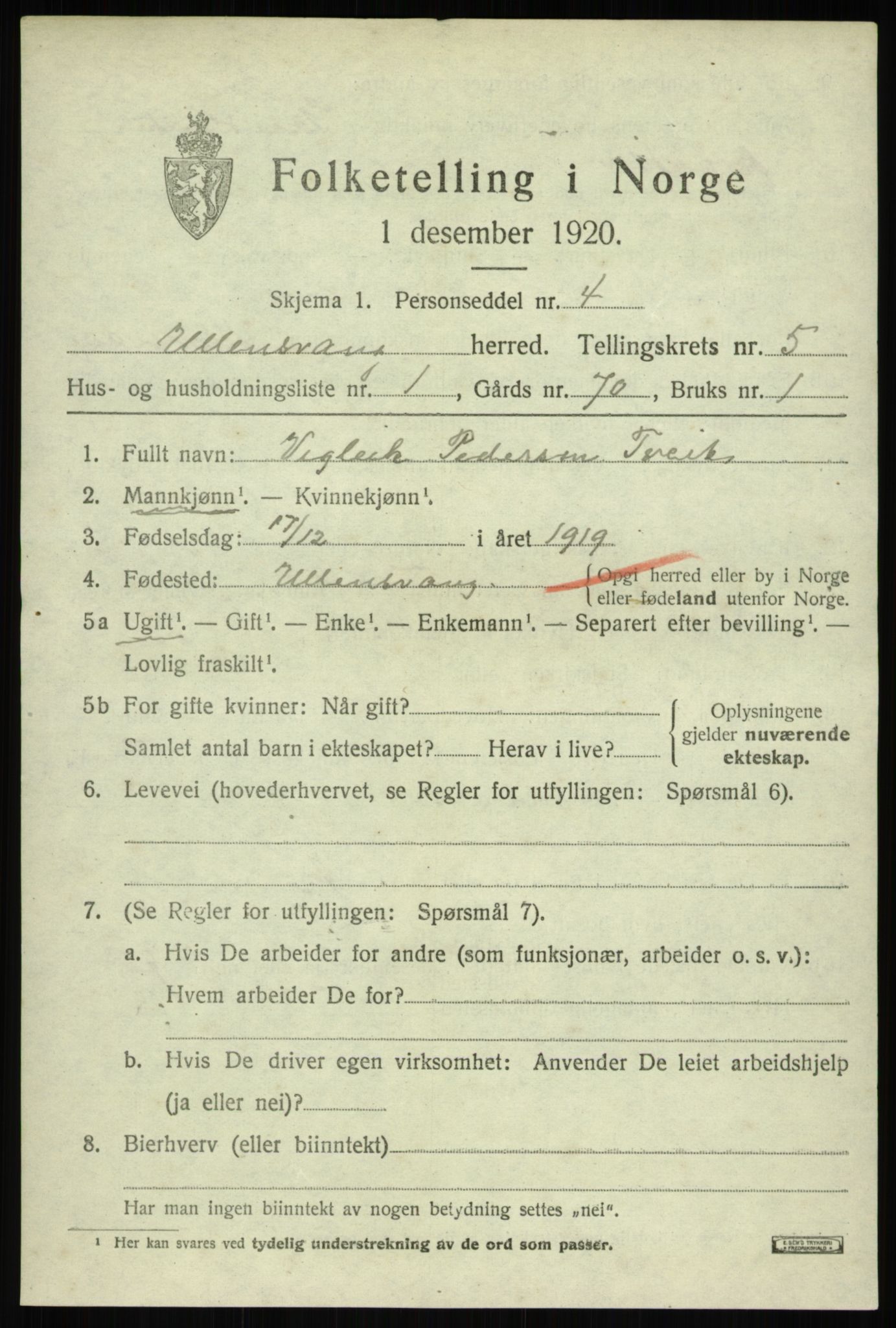 SAB, 1920 census for Ullensvang, 1920, p. 2374