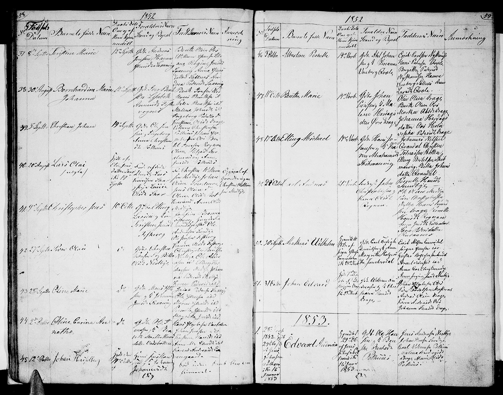 Ministerialprotokoller, klokkerbøker og fødselsregistre - Nordland, SAT/A-1459/847/L0677: Parish register (copy) no. 847C05, 1842-1853, p. 58-59