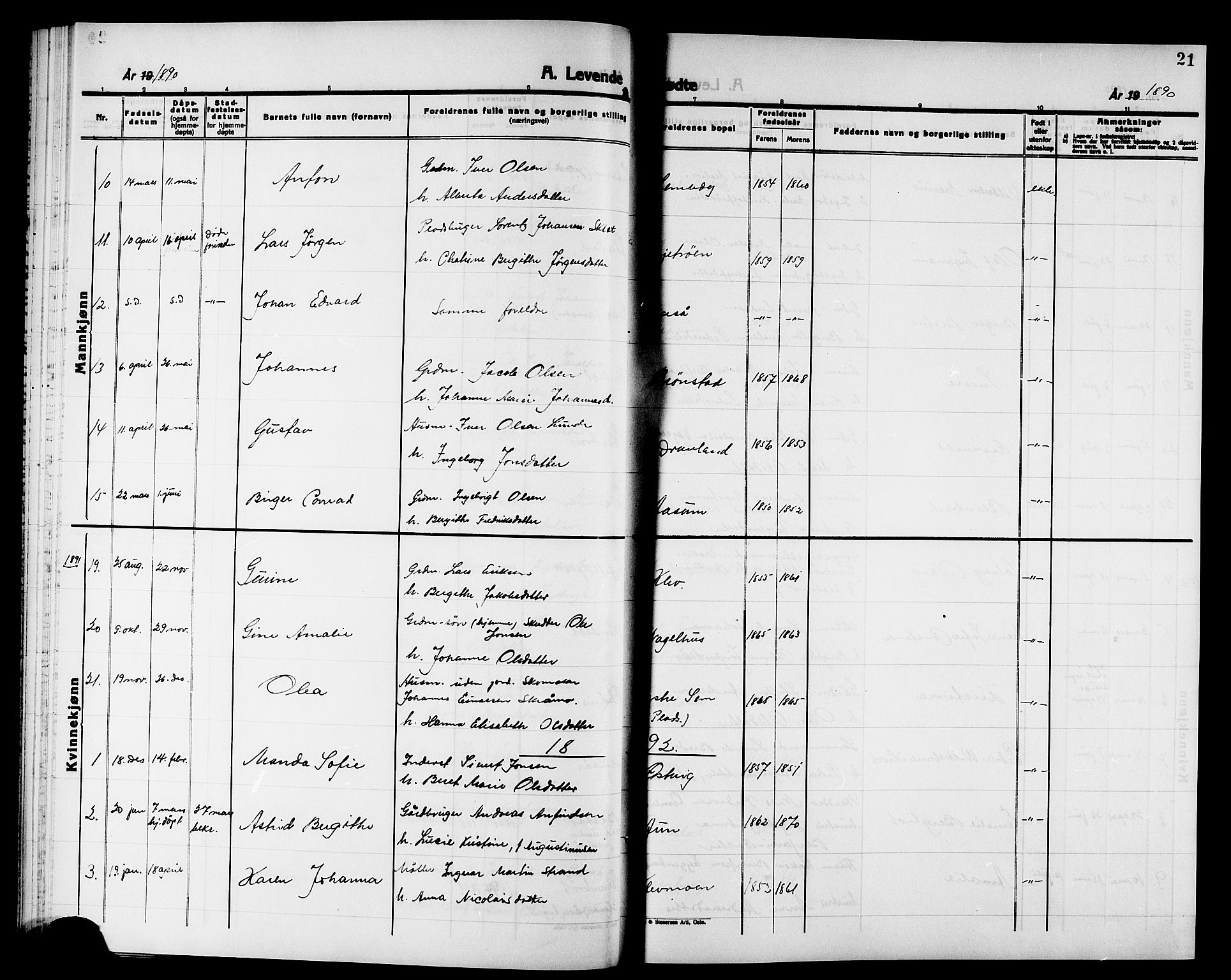 Ministerialprotokoller, klokkerbøker og fødselsregistre - Nord-Trøndelag, SAT/A-1458/749/L0487: Parish register (official) no. 749D03, 1887-1902, p. 21