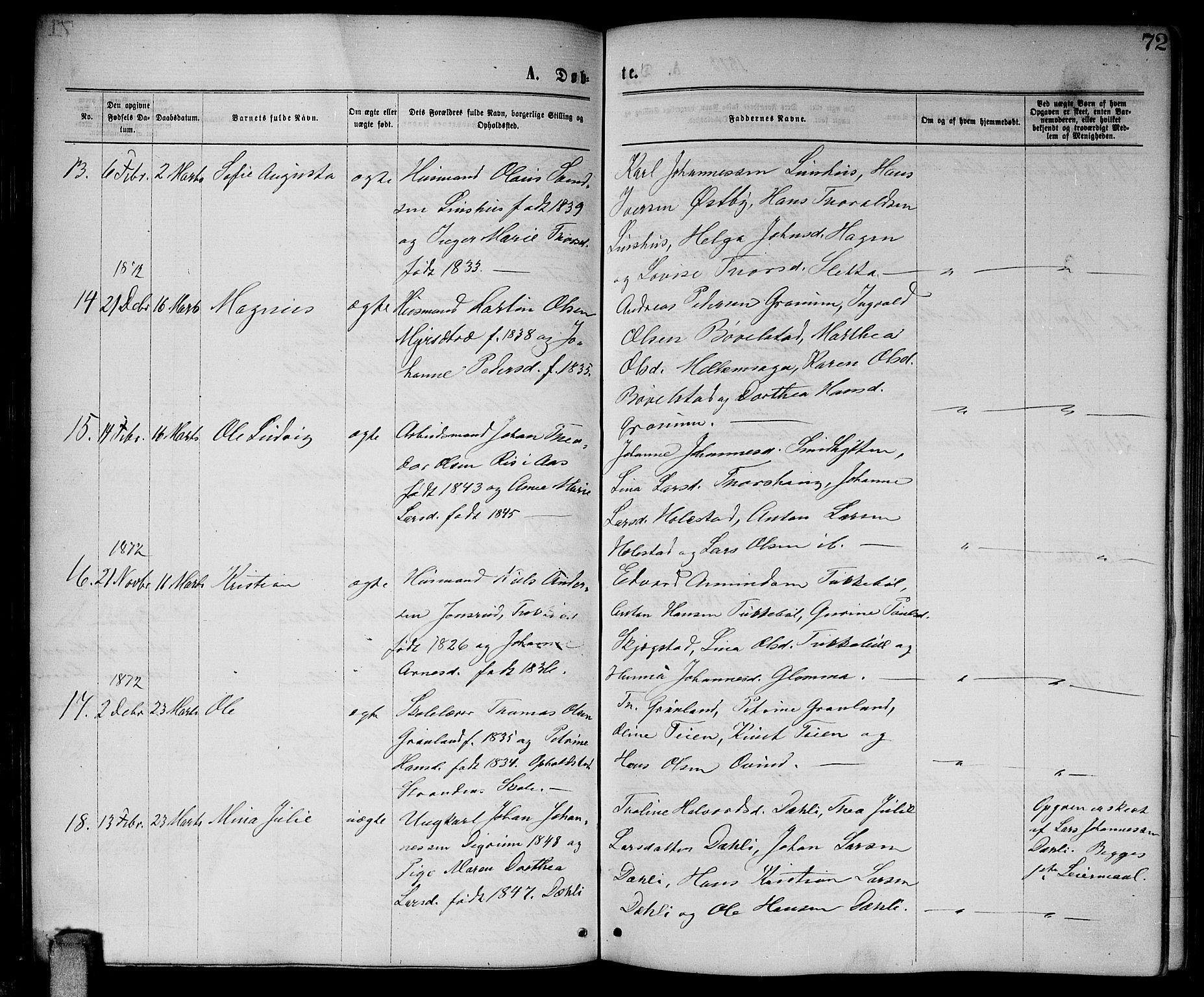 Enebakk prestekontor Kirkebøker, SAO/A-10171c/G/Ga/L0005: Parish register (copy) no. I 5, 1867-1888, p. 72