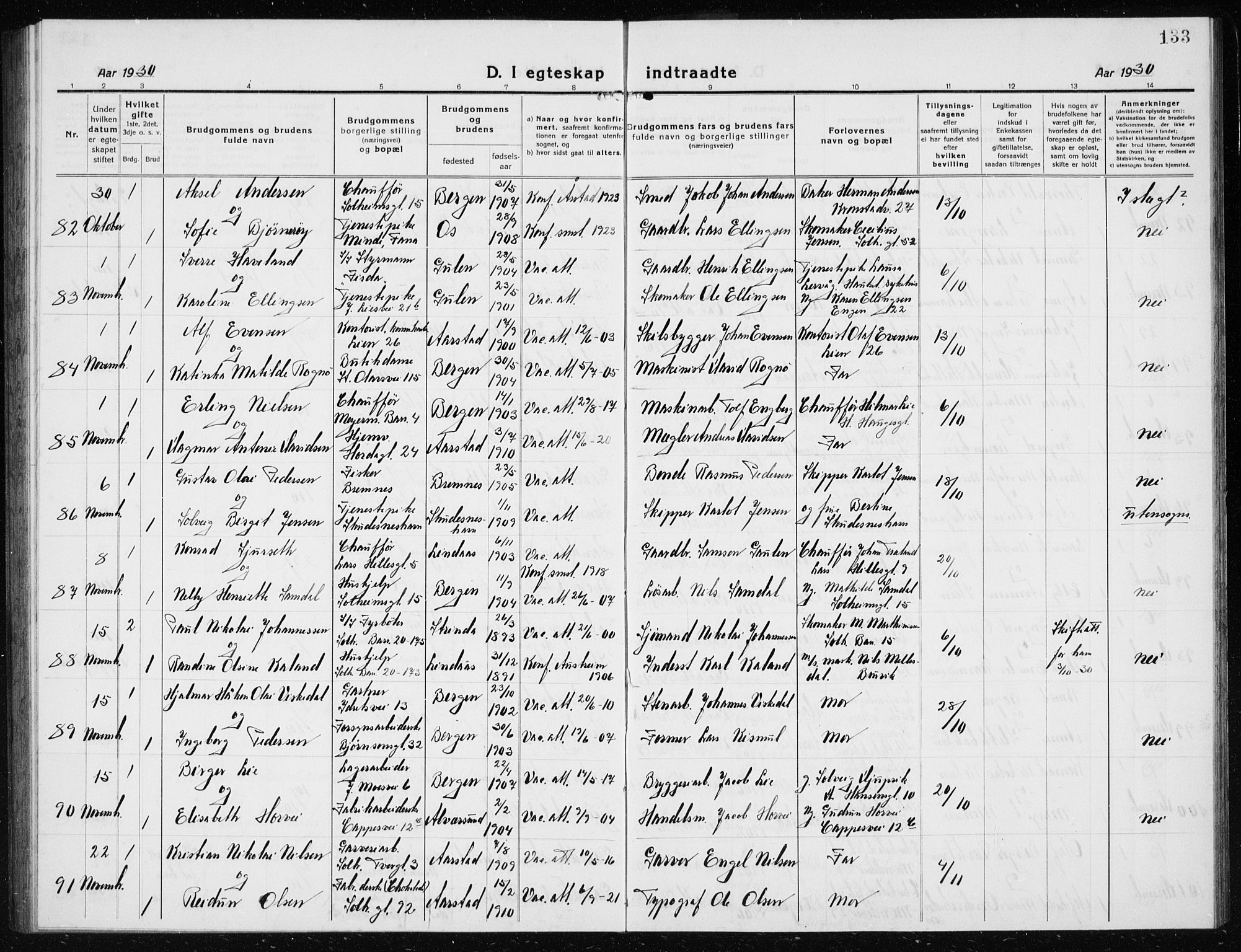 Årstad Sokneprestembete, AV/SAB-A-79301/H/Hab/L0020: Parish register (copy) no. C  2, 1920-1935, p. 133