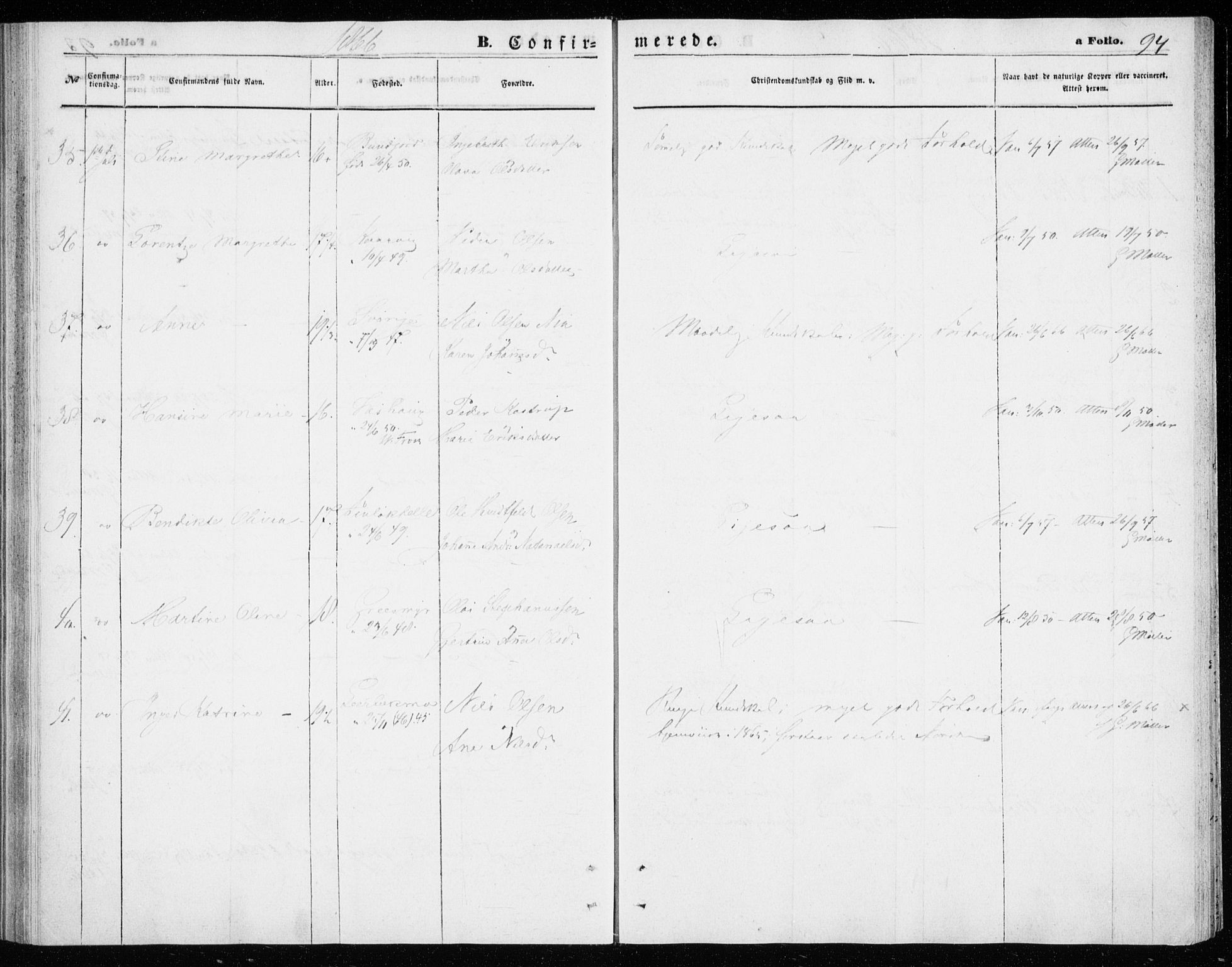 Lenvik sokneprestembete, AV/SATØ-S-1310/H/Ha/Haa/L0009kirke: Parish register (official) no. 9, 1866-1873, p. 94