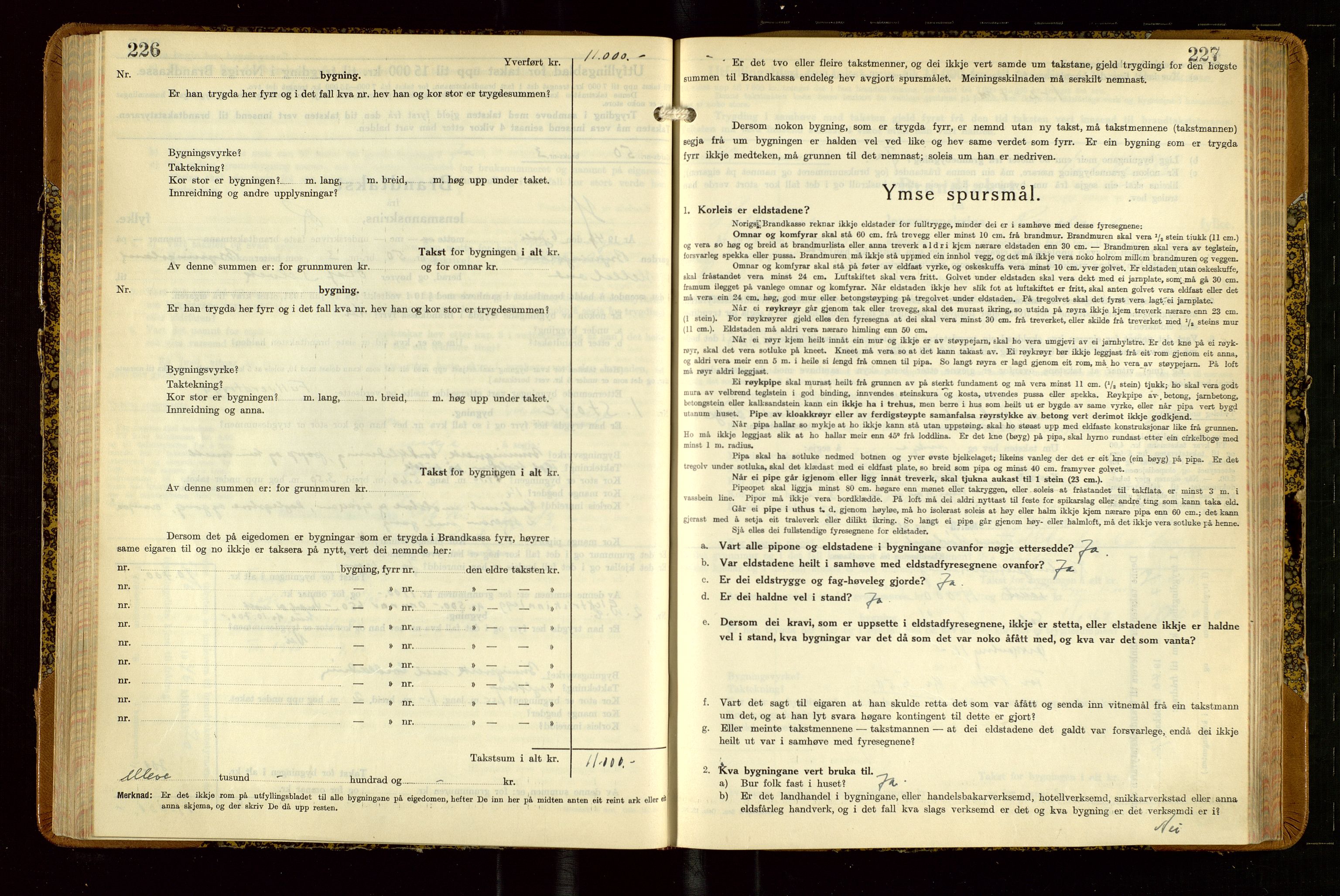 Helleland lensmannskontor, AV/SAST-A-100209/Gob/L0004: "Brandtakstbok", 1939-1949, p. 226-227