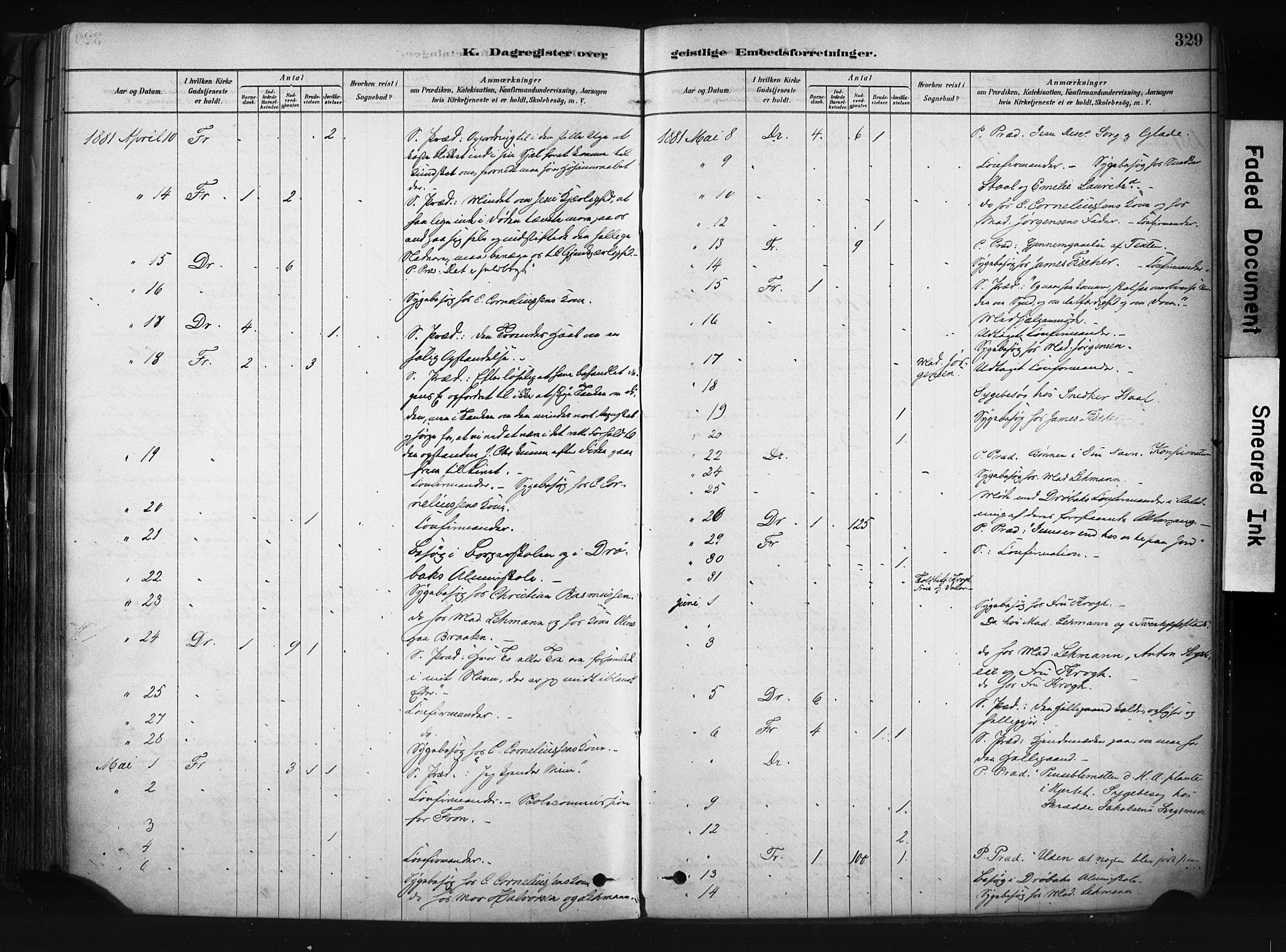 Drøbak prestekontor Kirkebøker, AV/SAO-A-10142a/F/Fb/L0001: Parish register (official) no. II 1, 1878-1891, p. 329