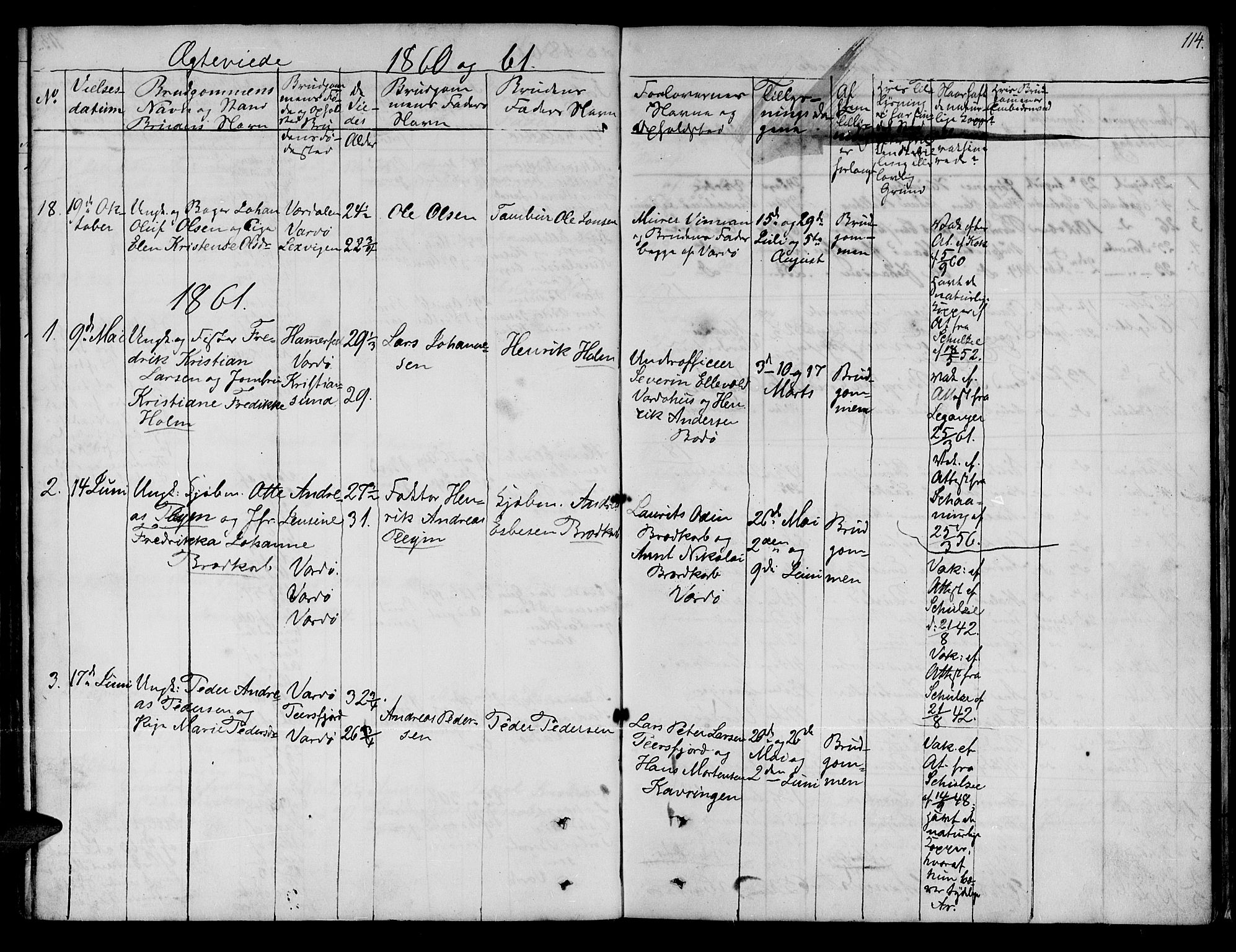 Vardø sokneprestkontor, SATØ/S-1332/H/Hb/L0001klokker: Parish register (copy) no. 1, 1844-1861, p. 114