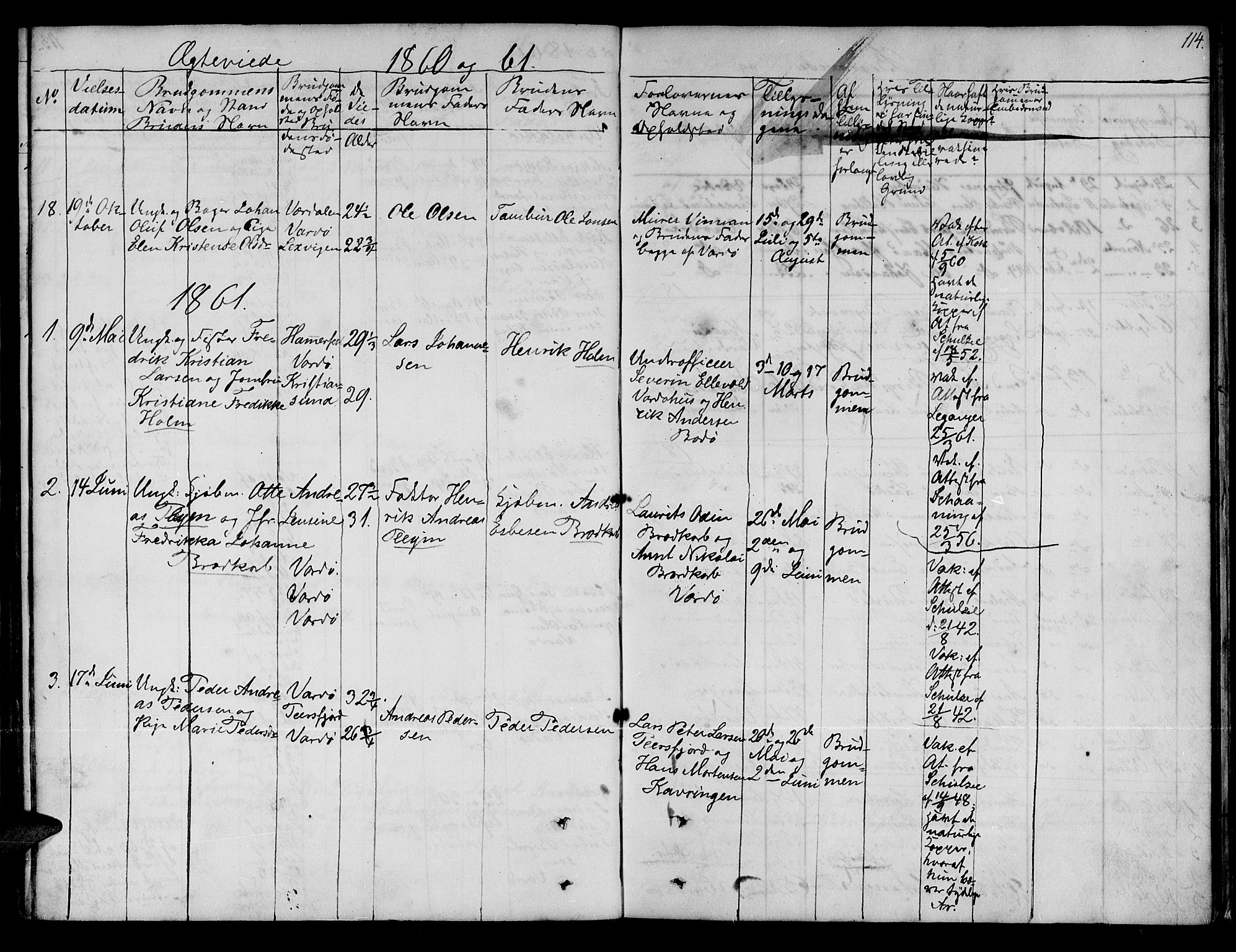 Vardø sokneprestkontor, AV/SATØ-S-1332/H/Hb/L0001klokker: Parish register (copy) no. 1, 1844-1861, p. 114