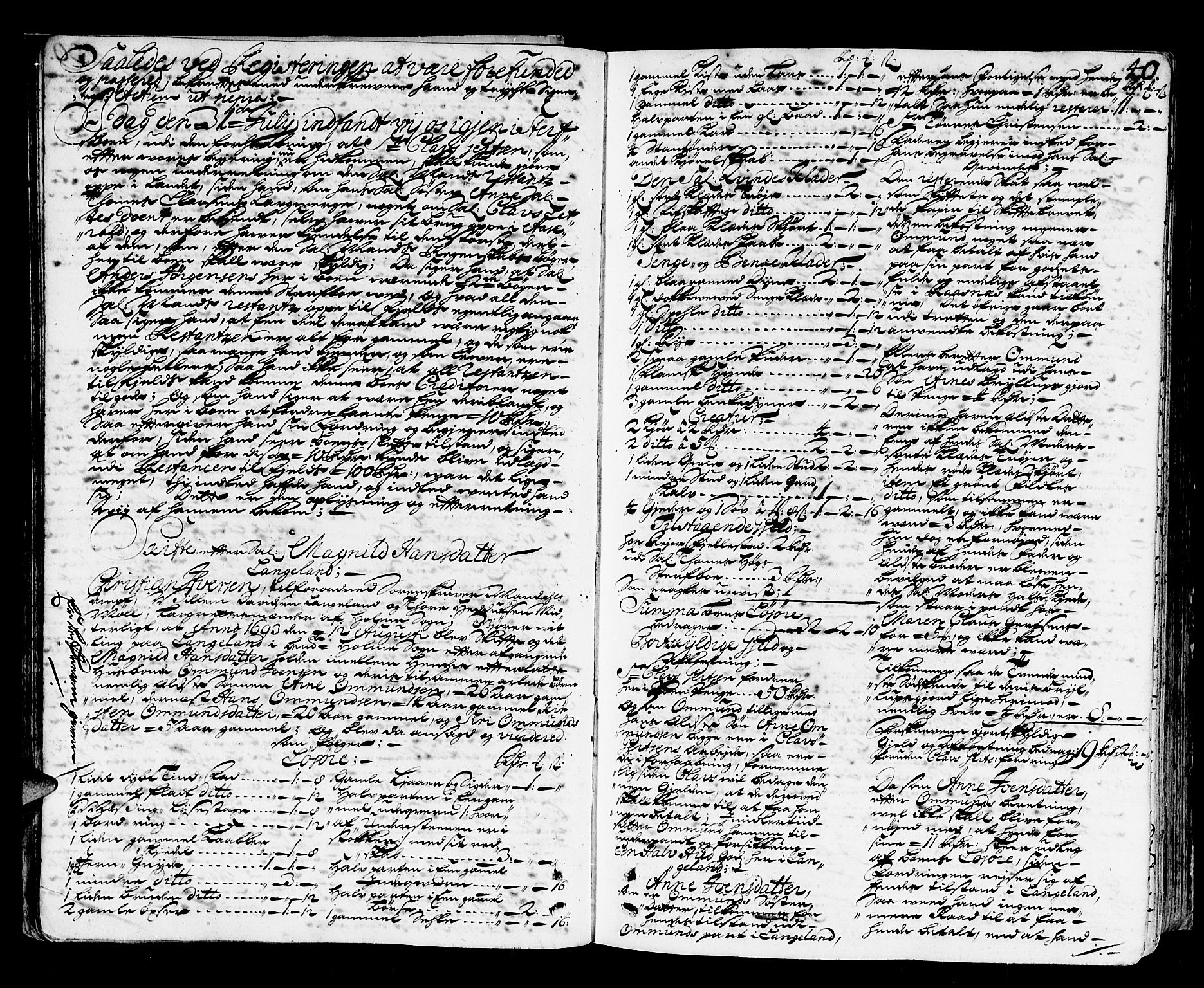Mandal sorenskriveri, SAK/1221-0005/001/H/Hc/L0008: Skifteprotokoll med register, original i eske nr 4a, 1693-1702, p. 39b-40a