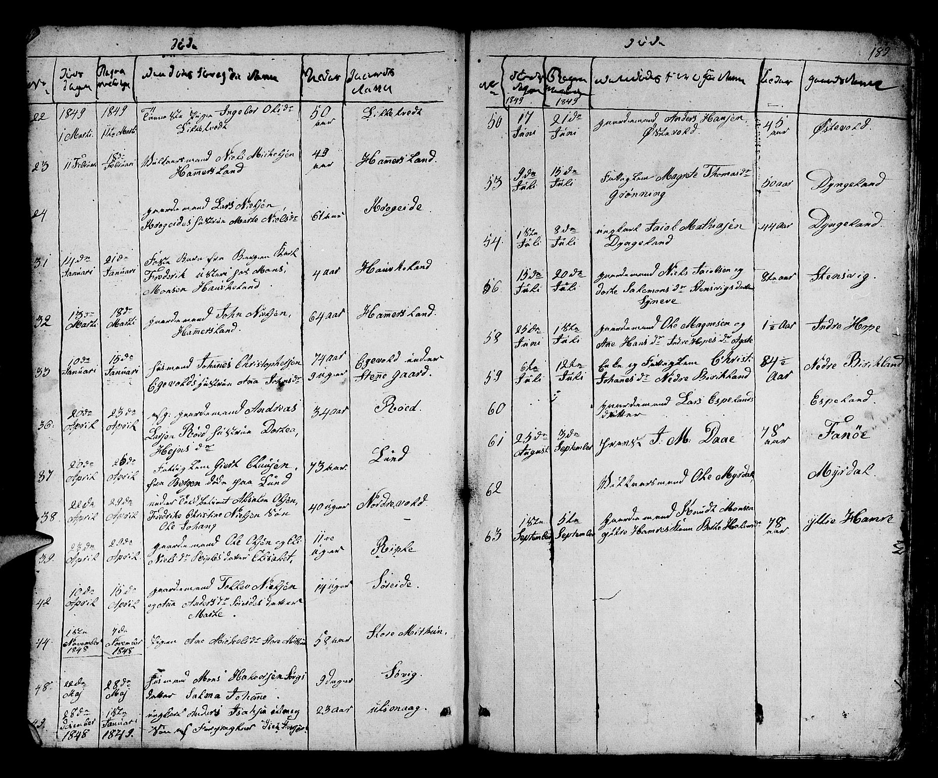 Fana Sokneprestembete, SAB/A-75101/H/Hab/Habb/L0001: Parish register (copy) no. B 1, 1837-1855, p. 189