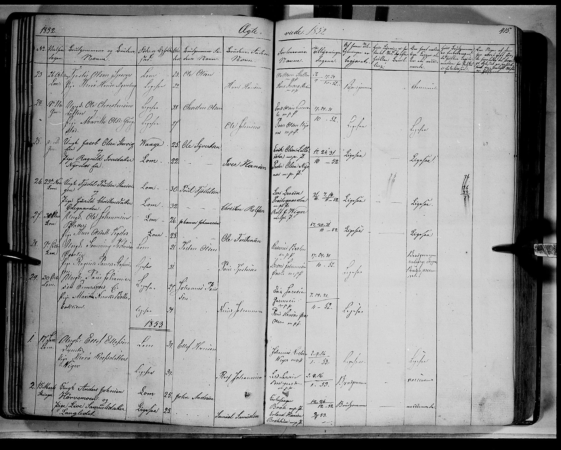 Lom prestekontor, SAH/PREST-070/K/L0006: Parish register (official) no. 6B, 1837-1863, p. 415
