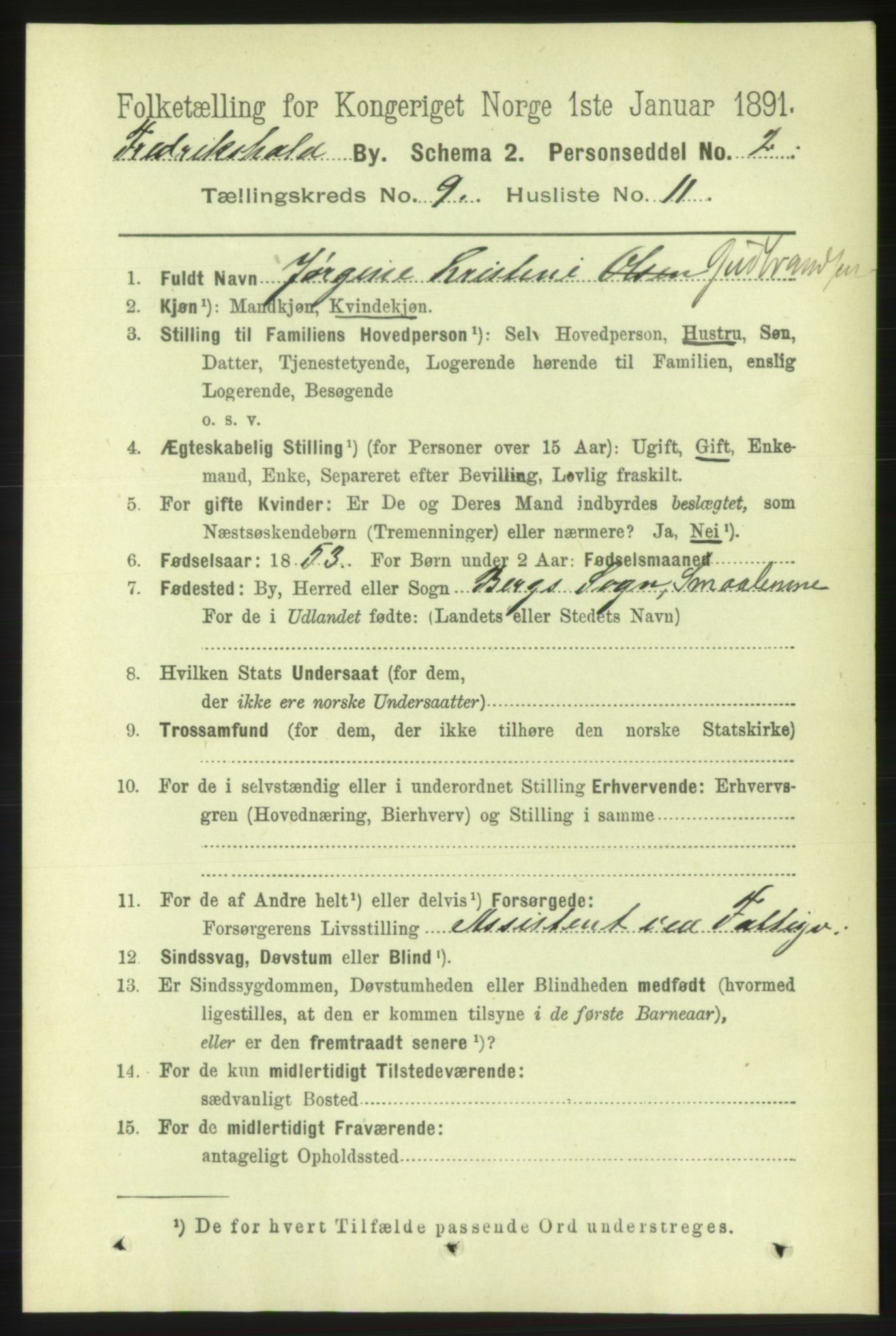 RA, 1891 census for 0101 Fredrikshald, 1891, p. 5920