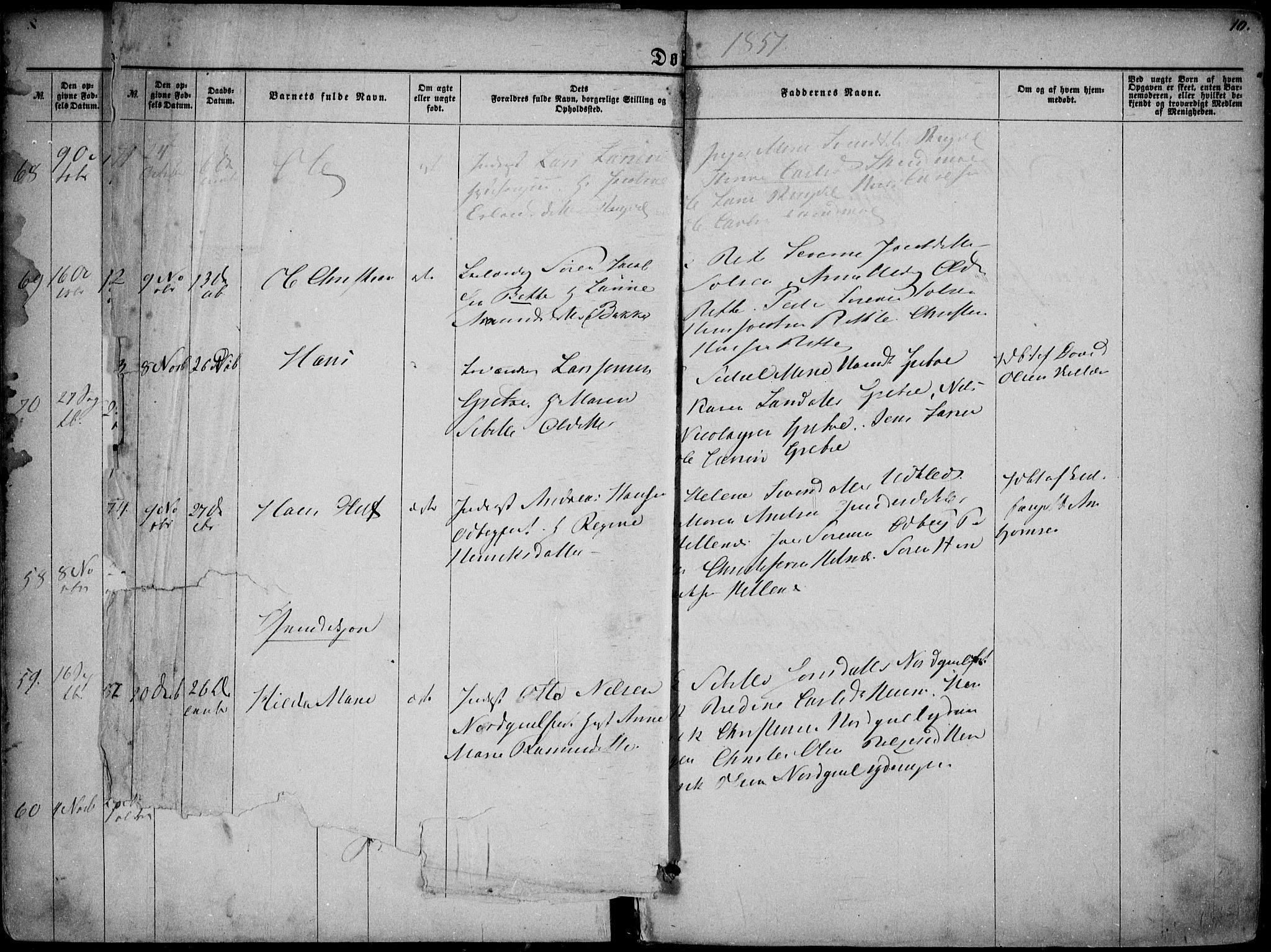 Hedrum kirkebøker, AV/SAKO-A-344/F/Fa/L0007: Parish register (official) no. I 7, 1857-1868, p. 10