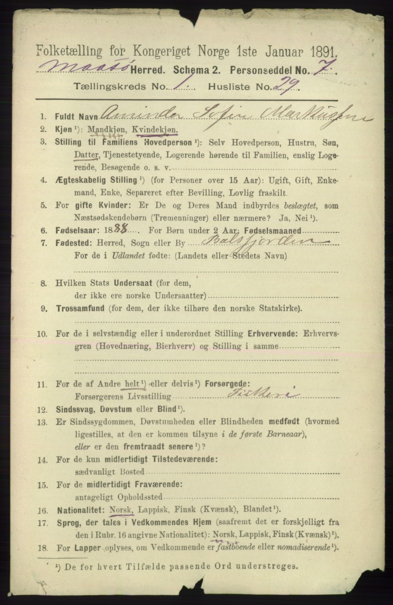 RA, 1891 census for 2018 Måsøy, 1891, p. 217