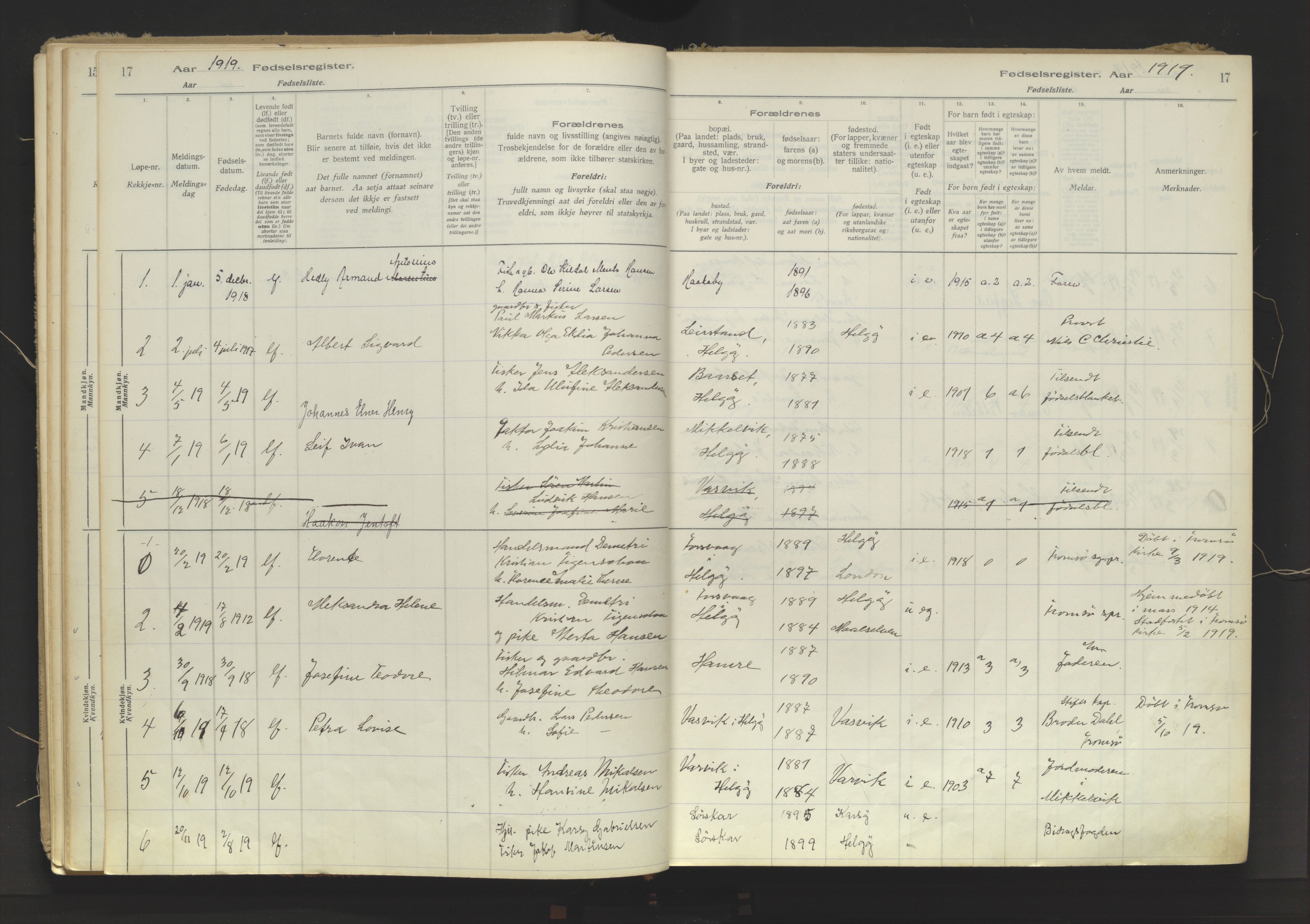 Karlsøy sokneprestembete, AV/SATØ-S-1299/I/Ic/L0067: Birth register no. 67, 1916-1958, p. 17