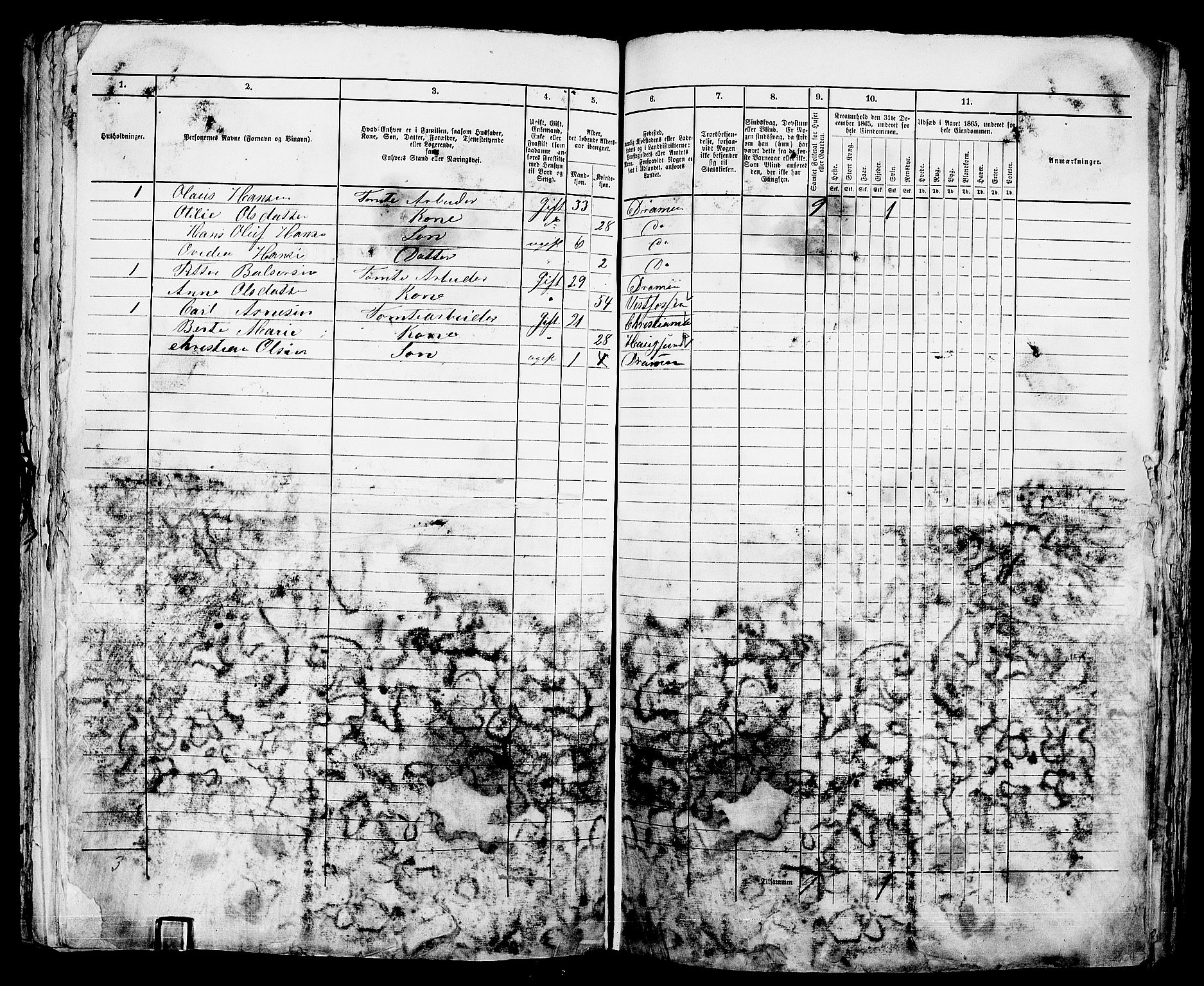 RA, 1865 census for Bragernes in Drammen, 1865, p. 966