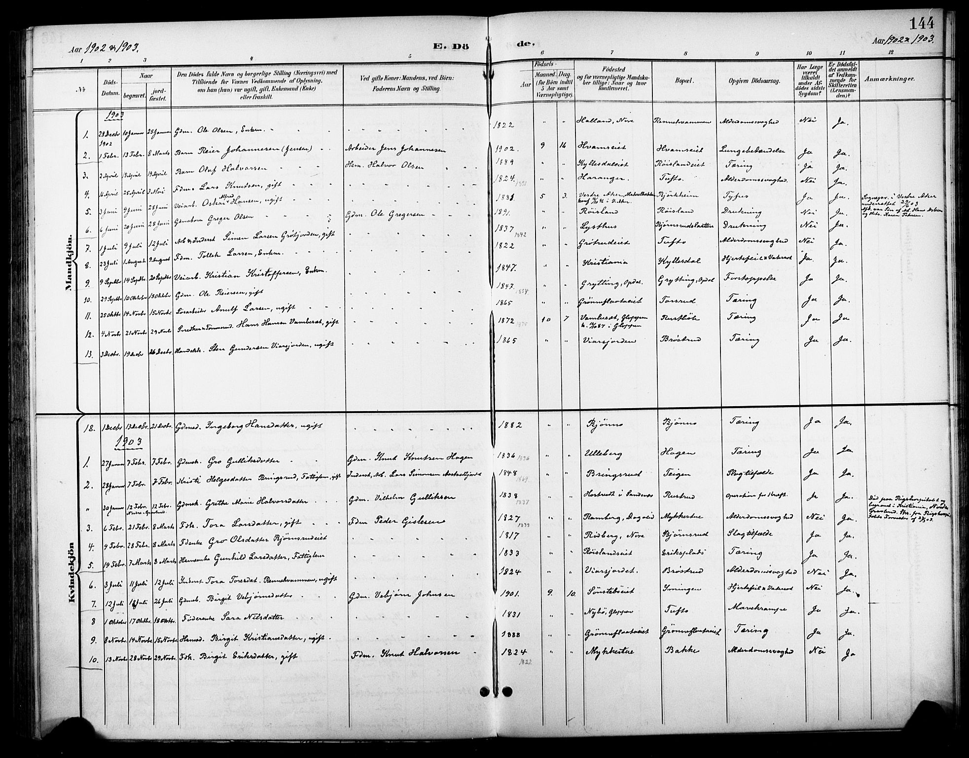 Nore kirkebøker, SAKO/A-238/F/Fc/L0005: Parish register (official) no. III 5, 1898-1922, p. 144