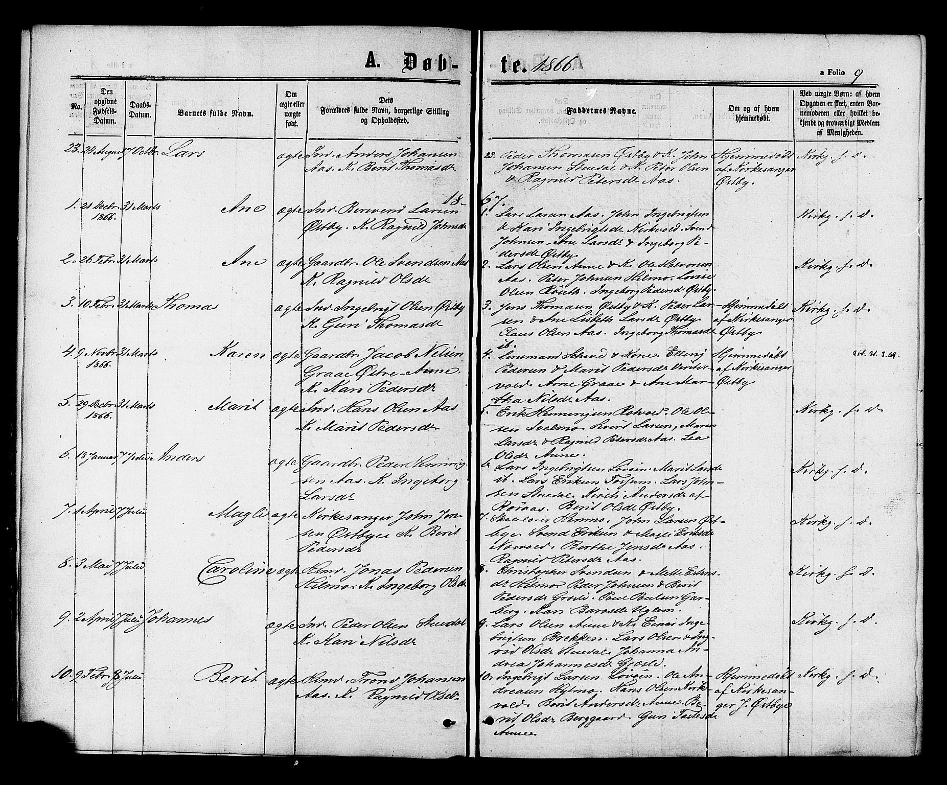 Ministerialprotokoller, klokkerbøker og fødselsregistre - Sør-Trøndelag, SAT/A-1456/698/L1163: Parish register (official) no. 698A01, 1862-1887, p. 9