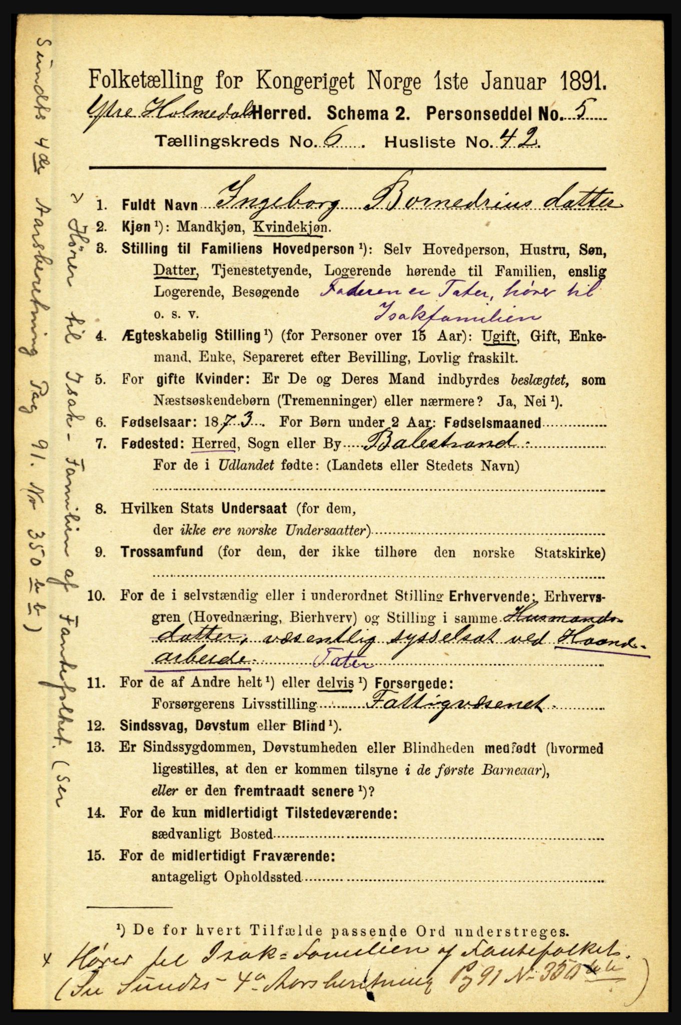 RA, 1891 census for 1429 Ytre Holmedal, 1891, p. 1563