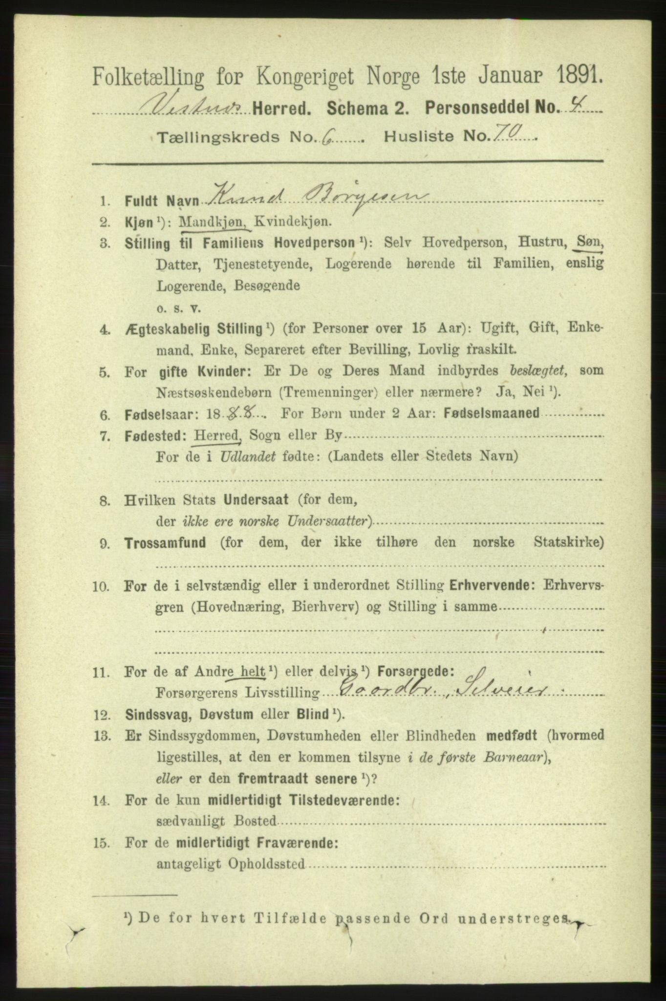 RA, 1891 census for 1535 Vestnes, 1891, p. 2611