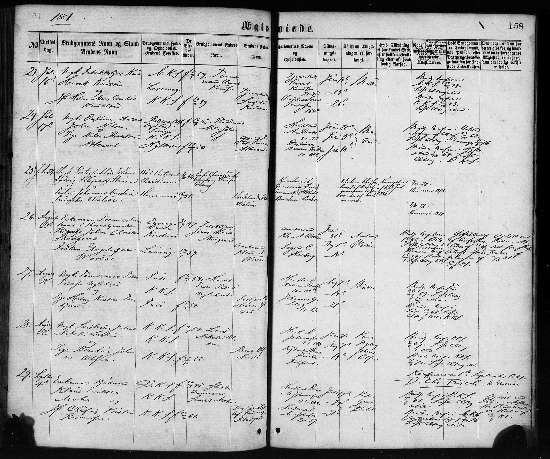 Korskirken sokneprestembete, SAB/A-76101/H/Haa/L0036: Parish register (official) no. D 3, 1867-1882, p. 158