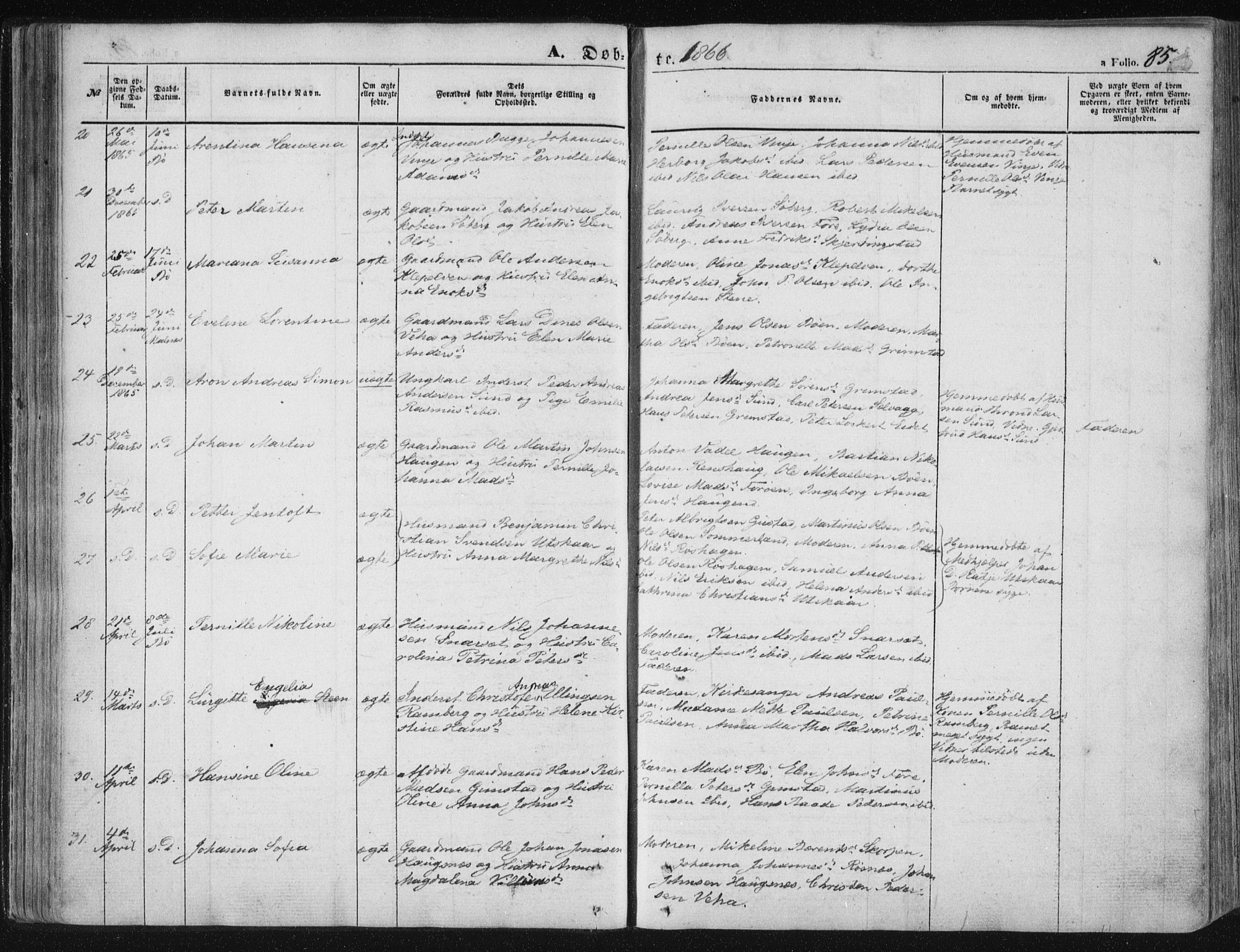 Ministerialprotokoller, klokkerbøker og fødselsregistre - Nordland, AV/SAT-A-1459/891/L1300: Parish register (official) no. 891A05, 1856-1870, p. 85