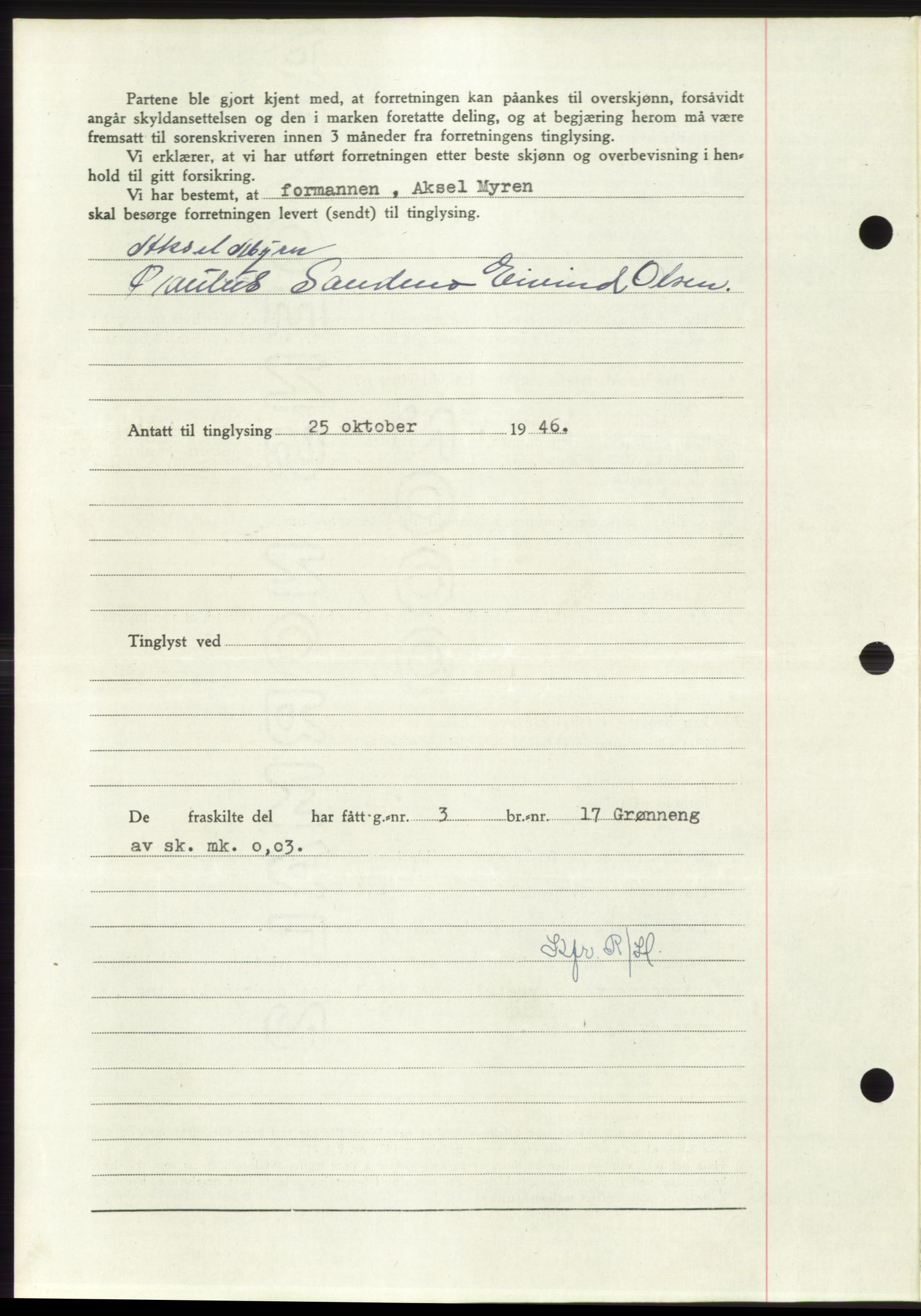 Namdal sorenskriveri, AV/SAT-A-4133/1/2/2C: Mortgage book no. -, 1946-1947, Diary no: : 2049/1946