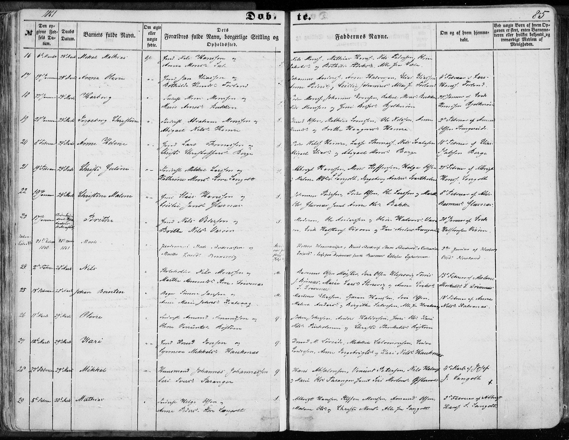 Sund sokneprestembete, AV/SAB-A-99930: Parish register (official) no. A 14, 1850-1866, p. 85