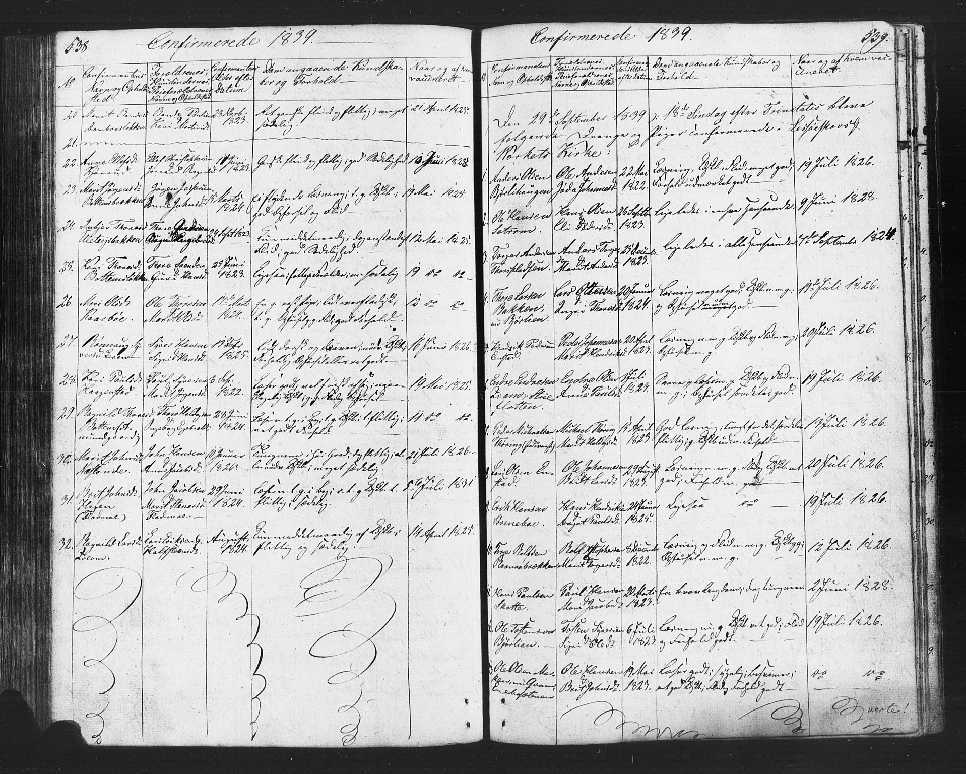 Lesja prestekontor, SAH/PREST-068/H/Ha/Hab/L0002: Parish register (copy) no. 2, 1832-1850, p. 538-539