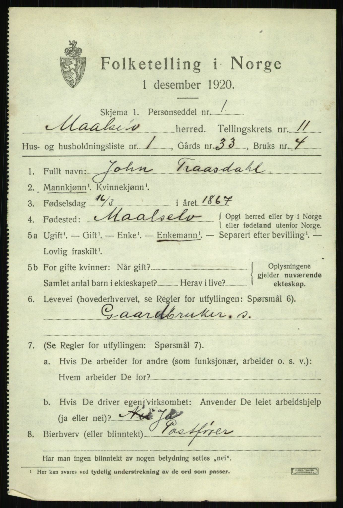 SATØ, 1920 census for Målselv, 1920, p. 6039