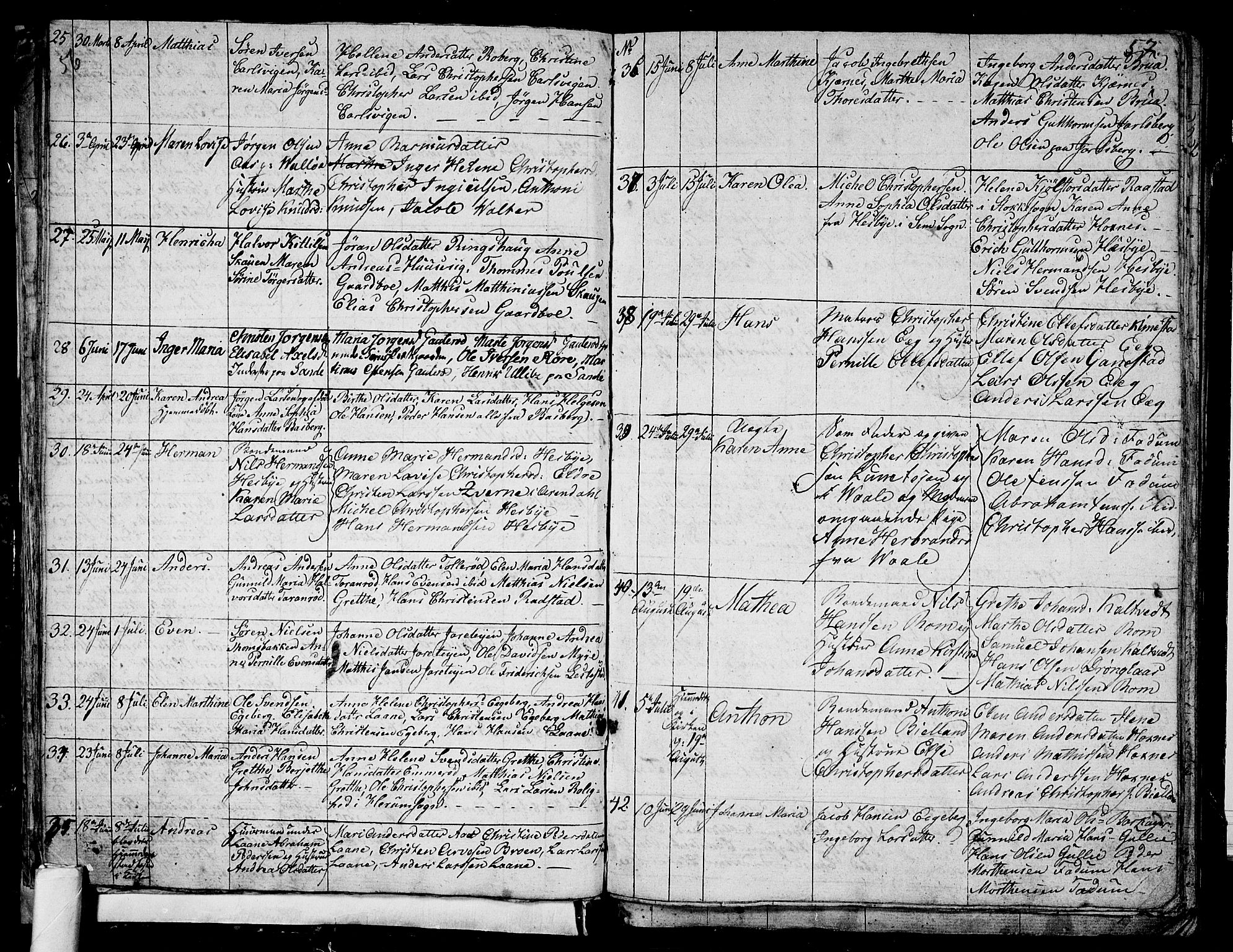 Sem kirkebøker, AV/SAKO-A-5/G/Ga/L0002: Parish register (copy) no. I 2, 1826-1844, p. 56-57