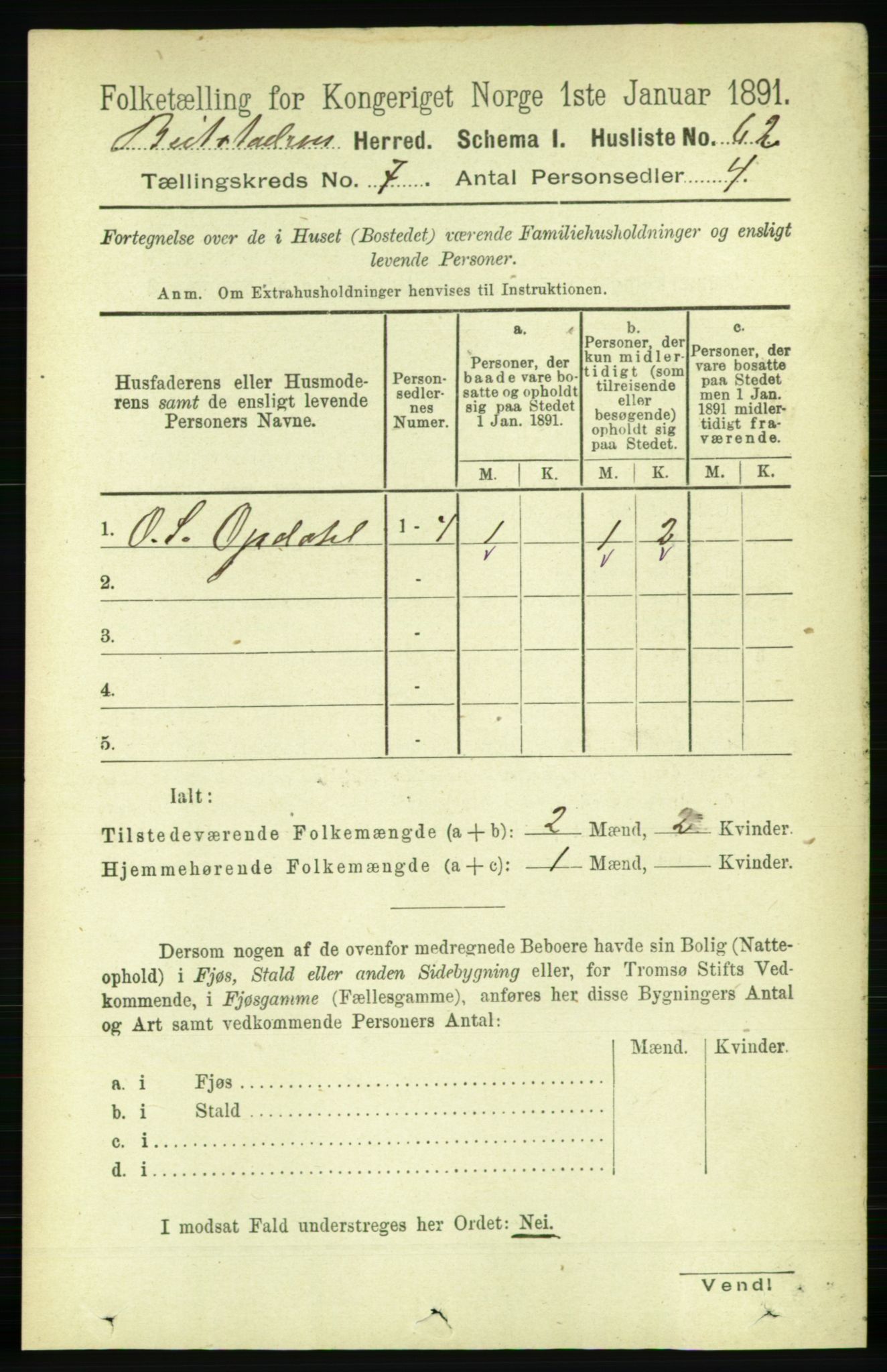 RA, 1891 census for 1727 Beitstad, 1891, p. 1737