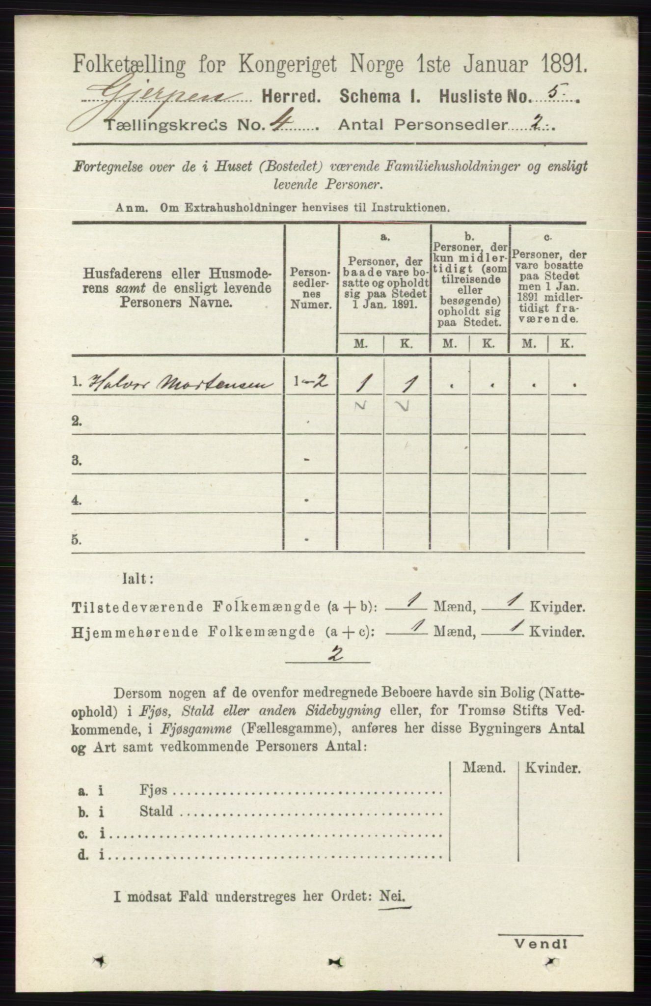 RA, 1891 census for 0812 Gjerpen, 1891, p. 1866