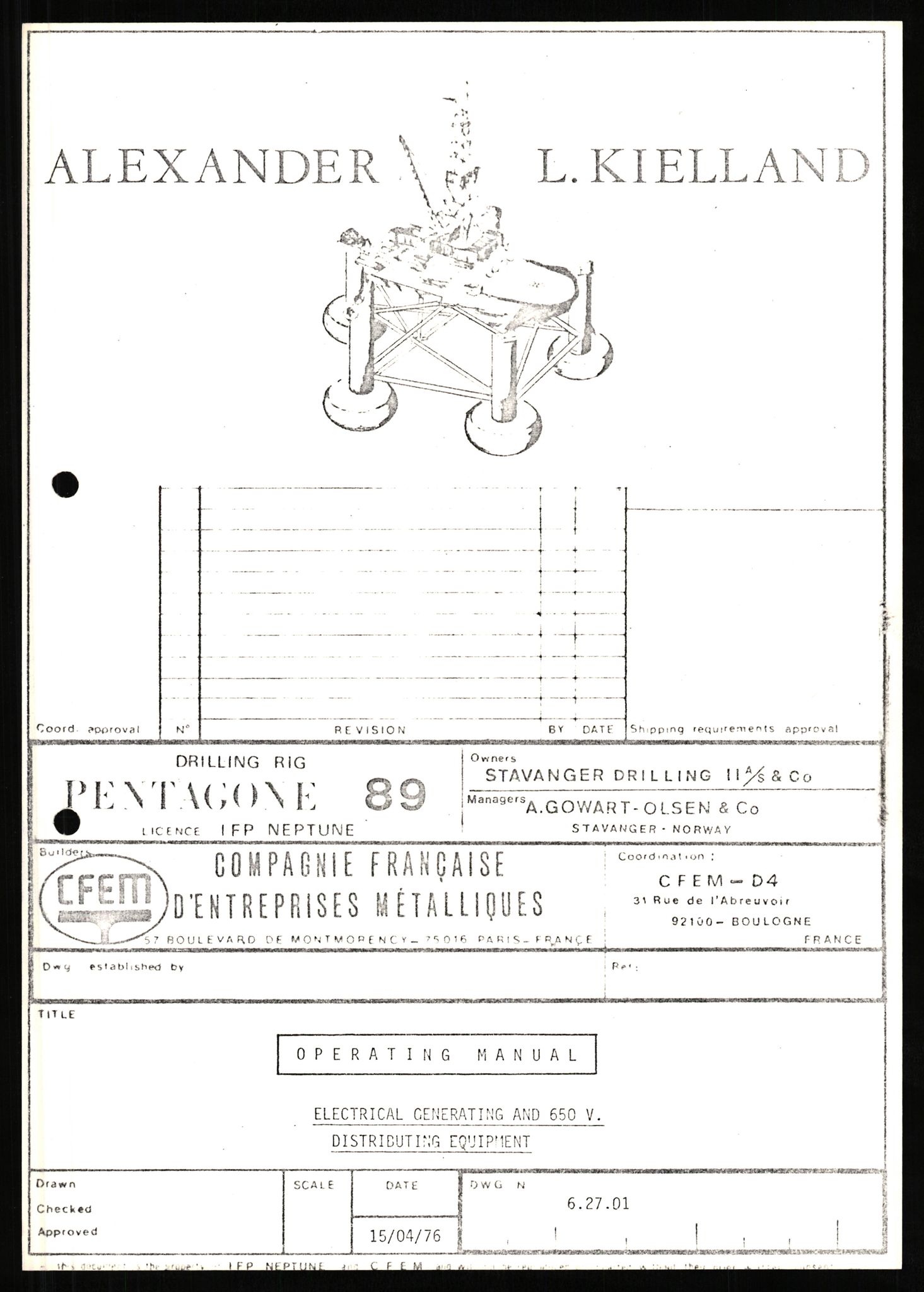 Pa 1503 - Stavanger Drilling AS, AV/SAST-A-101906/2/E/Eb/Ebb/L0003: Alexander L. Kielland plattform - Operation manual, 1976, p. 348