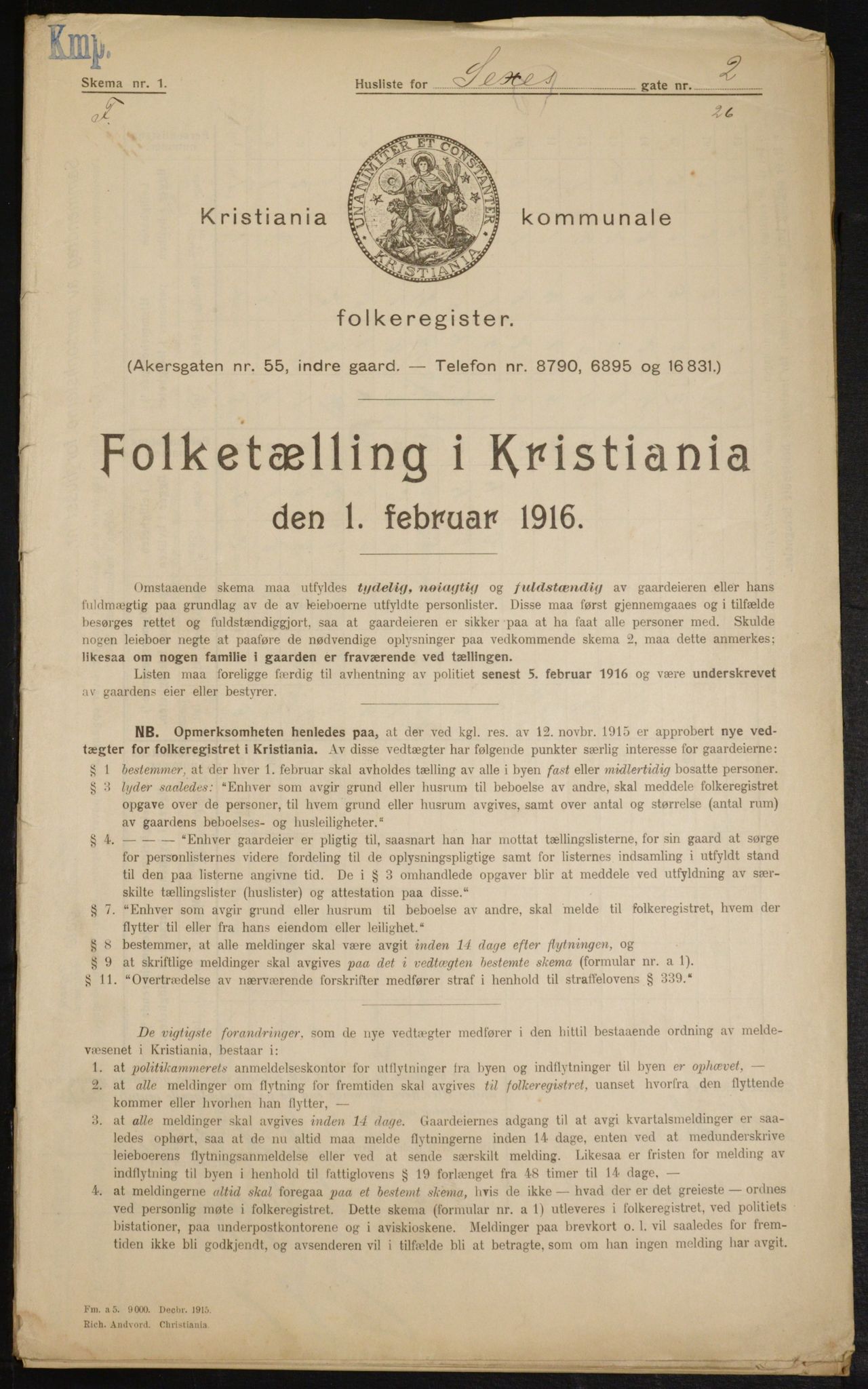 OBA, Municipal Census 1916 for Kristiania, 1916, p. 96952