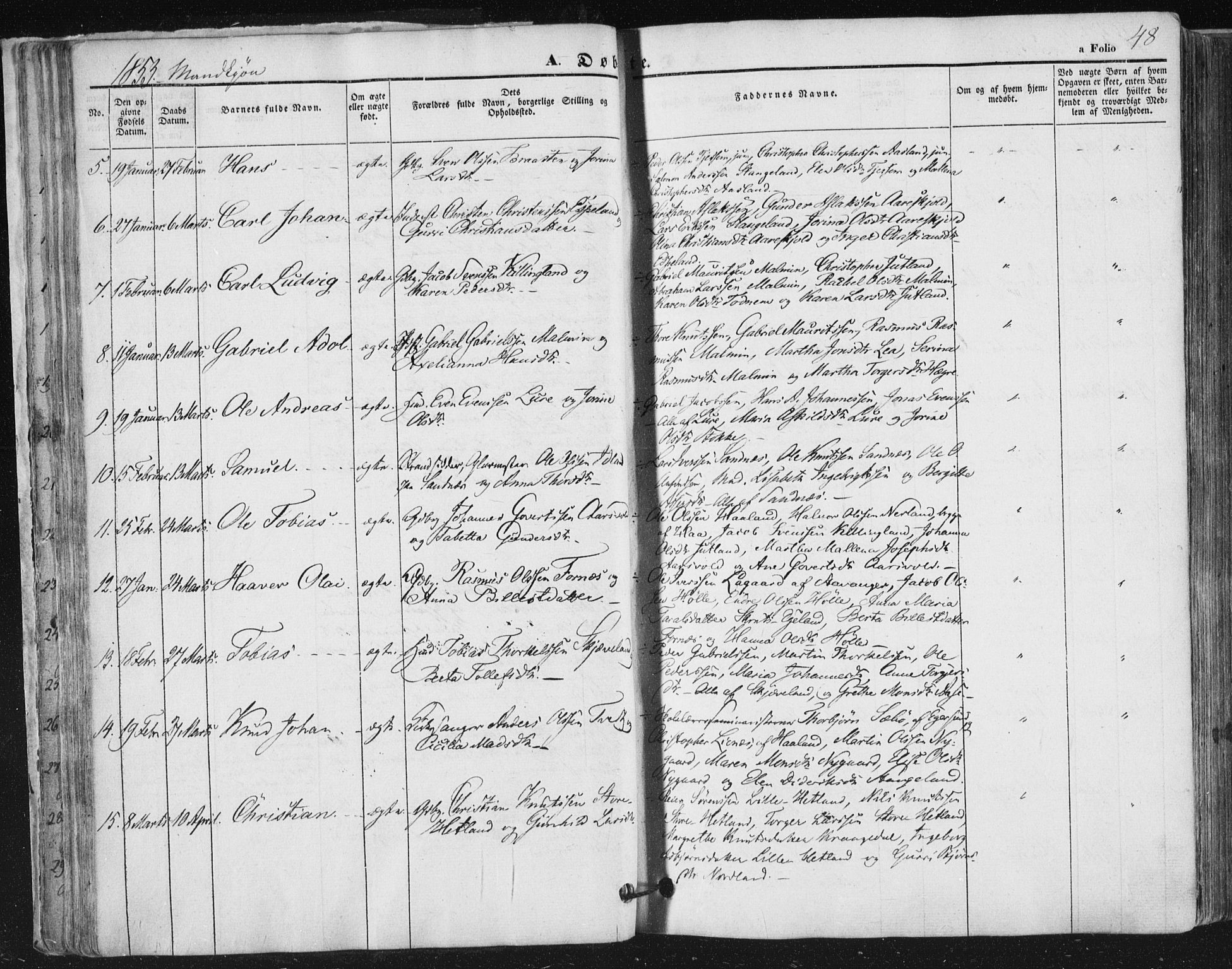 Høyland sokneprestkontor, AV/SAST-A-101799/001/30BA/L0008: Parish register (official) no. A 8, 1841-1856, p. 48