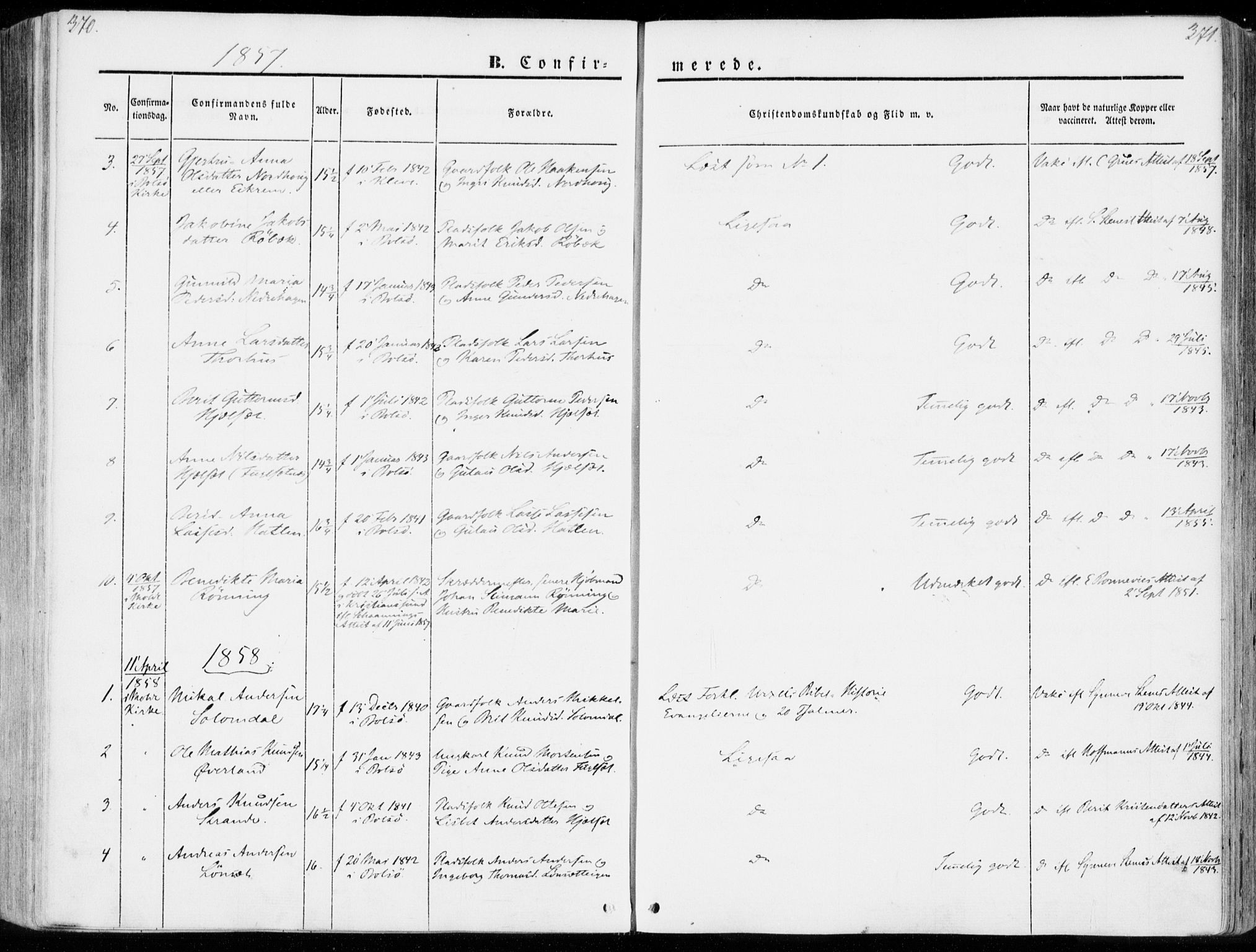 Ministerialprotokoller, klokkerbøker og fødselsregistre - Møre og Romsdal, SAT/A-1454/555/L0653: Parish register (official) no. 555A04, 1843-1869, p. 370-371