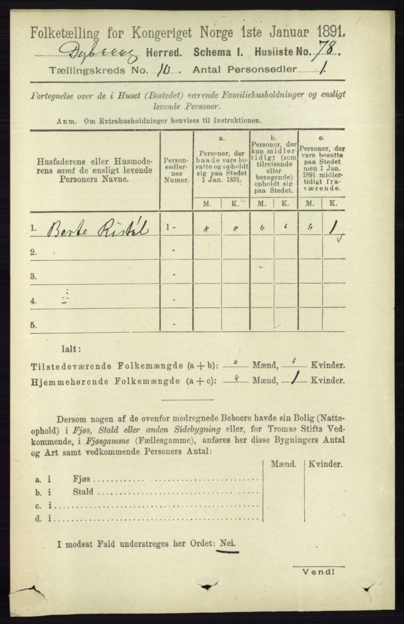 RA, 1891 census for 0915 Dypvåg, 1891, p. 3700