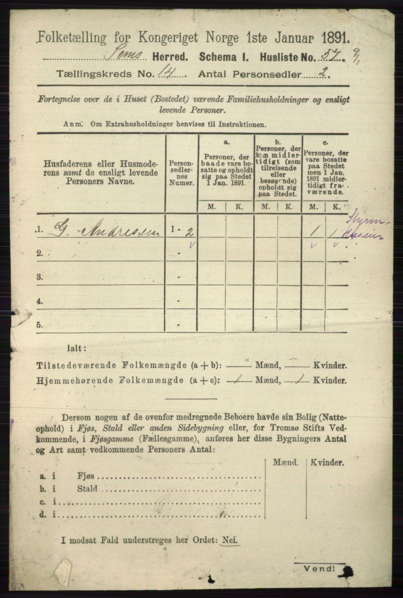 RA, 1891 census for 0721 Sem, 1891, p. 7020