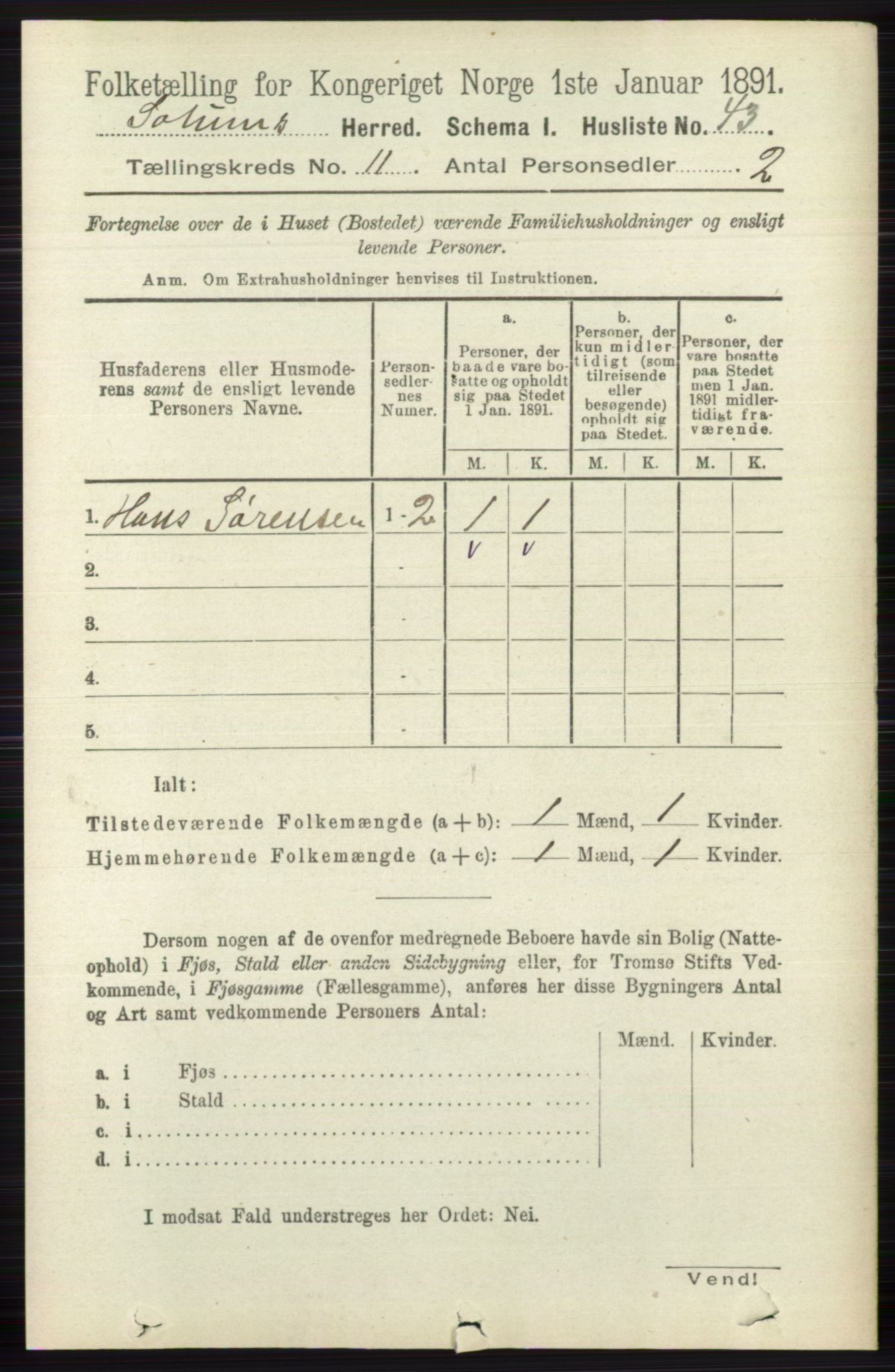 RA, 1891 census for 0818 Solum, 1891, p. 5280