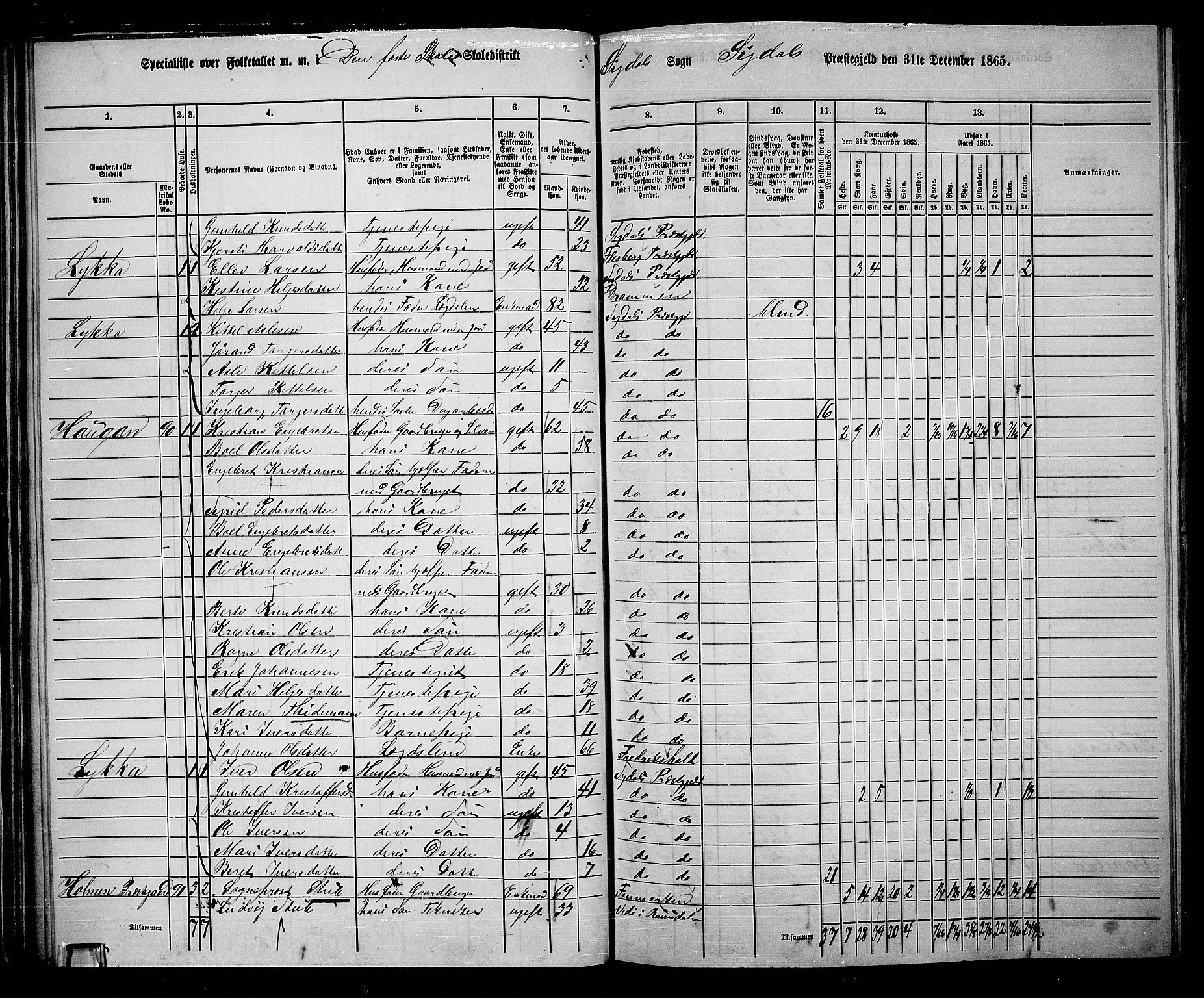 RA, 1865 census for Sigdal, 1865, p. 74