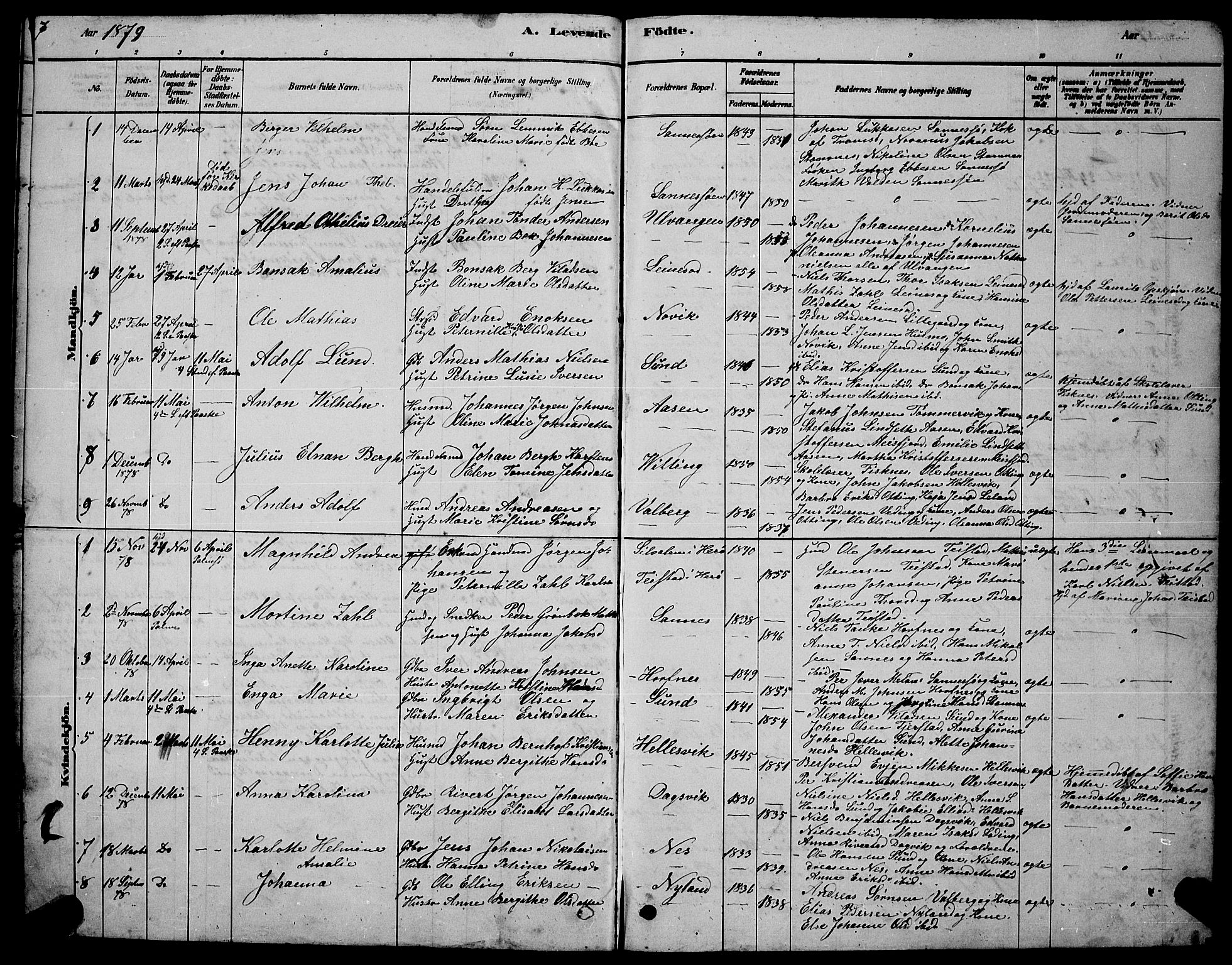 Ministerialprotokoller, klokkerbøker og fødselsregistre - Nordland, AV/SAT-A-1459/831/L0477: Parish register (copy) no. 831C04, 1878-1897, p. 7